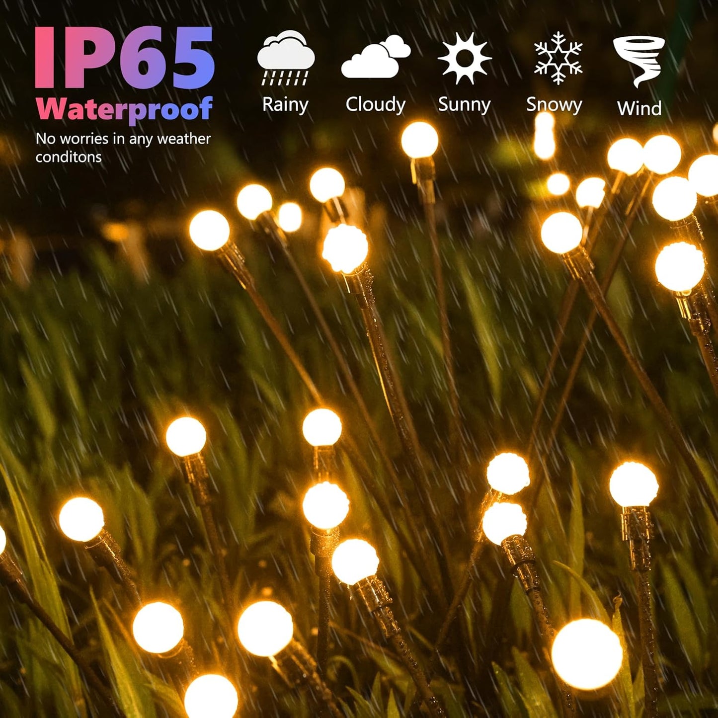 BN-LINK 2 Pack Solar Garden Lights, Auto On/Off 16 LED Solar Swaying Lights Outdoor Waterproof, Firefly Light for Outside Yard Pathway Landscape Decorations (Warm White)