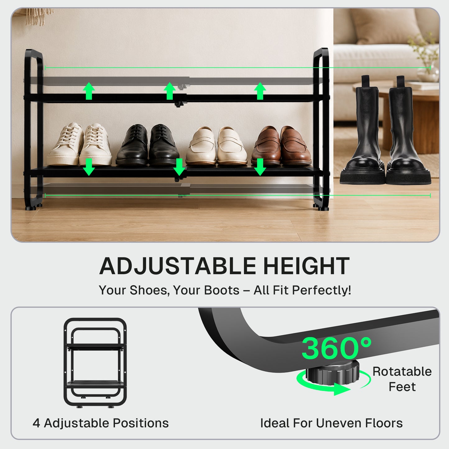 Behome 2-Tier Expandable Shoe Rack, Metal Shoe Shelf Storage, Adjustable Shoes Organizer for Closet, Entryway, Hallway, Garage, Front Door