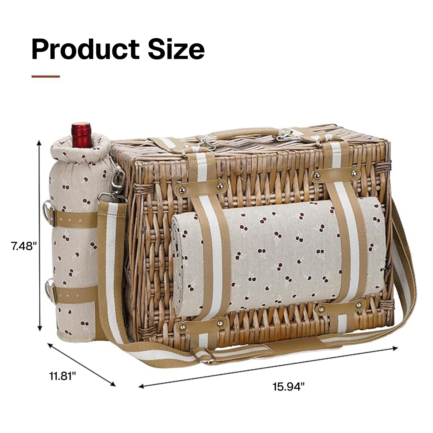 BN-LINK Wicker Picnic Basket for 2, Picnic Basket with Waterproof Blanket & Insulated Liner,Willow Hamper for Picnic, Camping,Travel, Natural