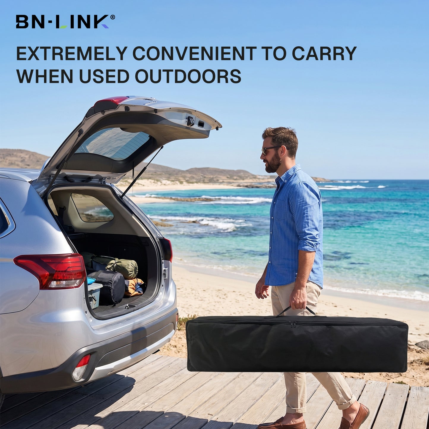 BN-LINK 100 inch Projector Screen with Stand, 16:9 4K HD Portable Movie Screen Indoor Outdoor, Foldable Wrinkle-Free Projection Screen for Home Theater, Camping,Parties