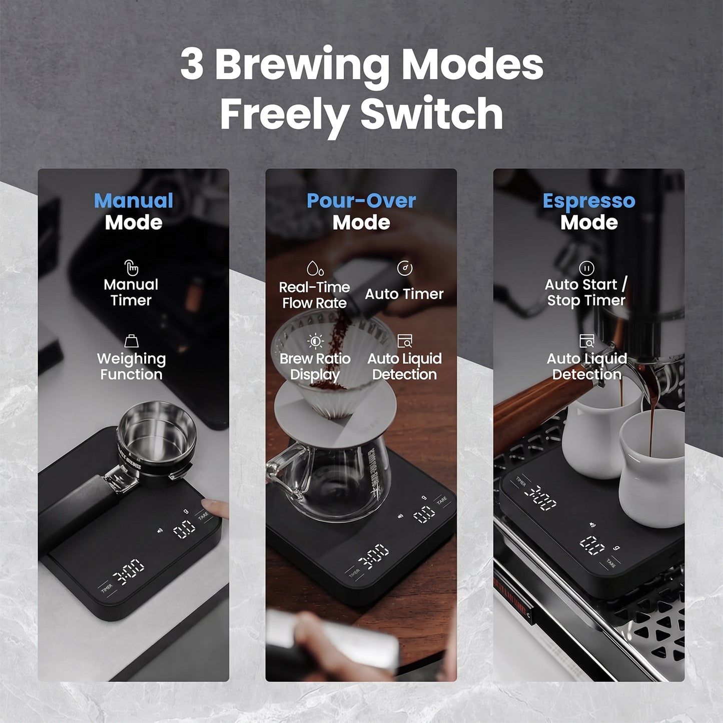 Behome Coffee Scale with Timer,0.1g Precision Mini Espresso Scale,Rechargeable Digital Scale for Espresso, Pour Over, Baking,4 Modes, LED Display,Silicone Waterproof Cover,Black