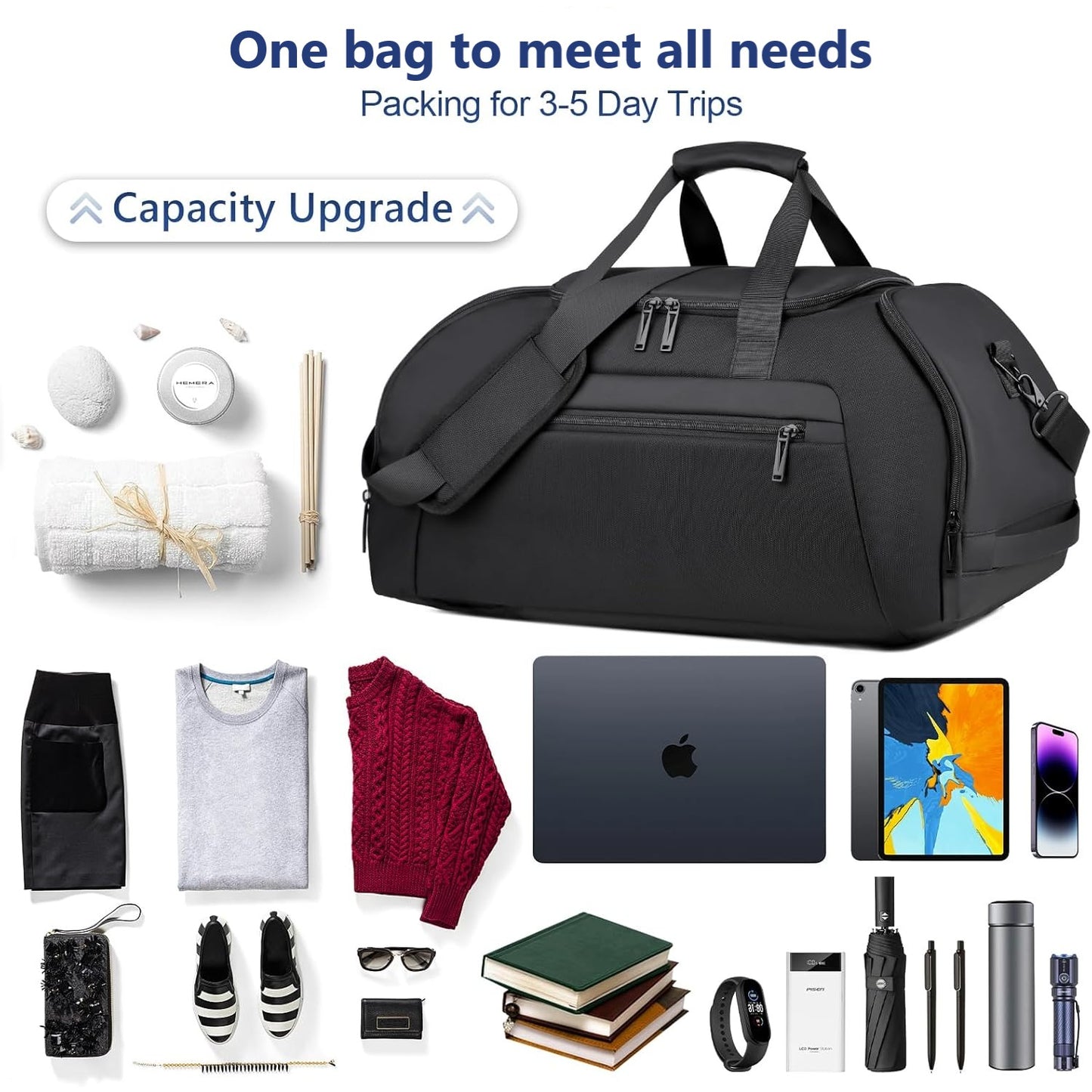 Behome 40L Gym Bag for Men Women, Large-Capacity Travel Duffle Bag with Shoe & Wet Compartments, 3 in 1 Carry on Weekender Overnight Bag for Workout and Travel