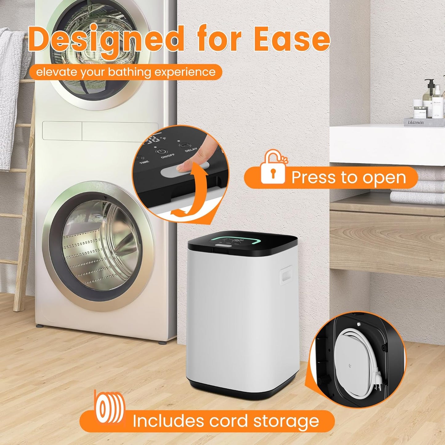 Behome Tower Warmer, 23L Large Hot Towel Warmers Bucket with LED Display, Auto Shut Off, Child Lock, Heat Timer 20/40/60 Min Adjustable, for Hot Tub, Bathroom, Spa, White