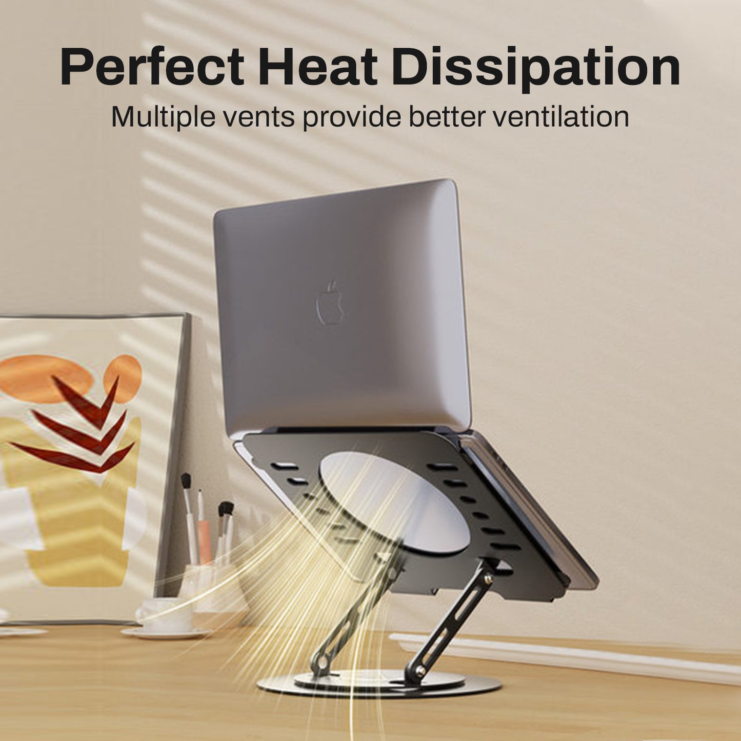 Behome Laptop Stand, Height Adjustable Ergonomic Computer Stand for Desk, Portable and Foldable Laptop Riser for Laptops and Notebook Up to 17 Inch, Black