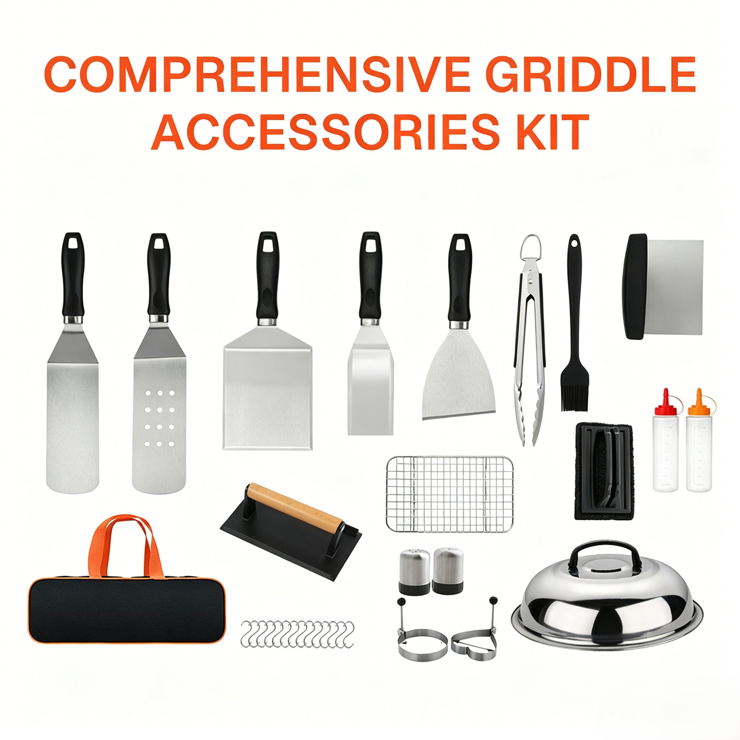 BN-LINK 33PCS Griddle Accessories Kit, Flat Top Grill Accessories with Enlarged Spatulas, Basting Cover, Burger Press & Scraper, Stainless Steel Griddle Tools for Outdoor Grilling BBQ