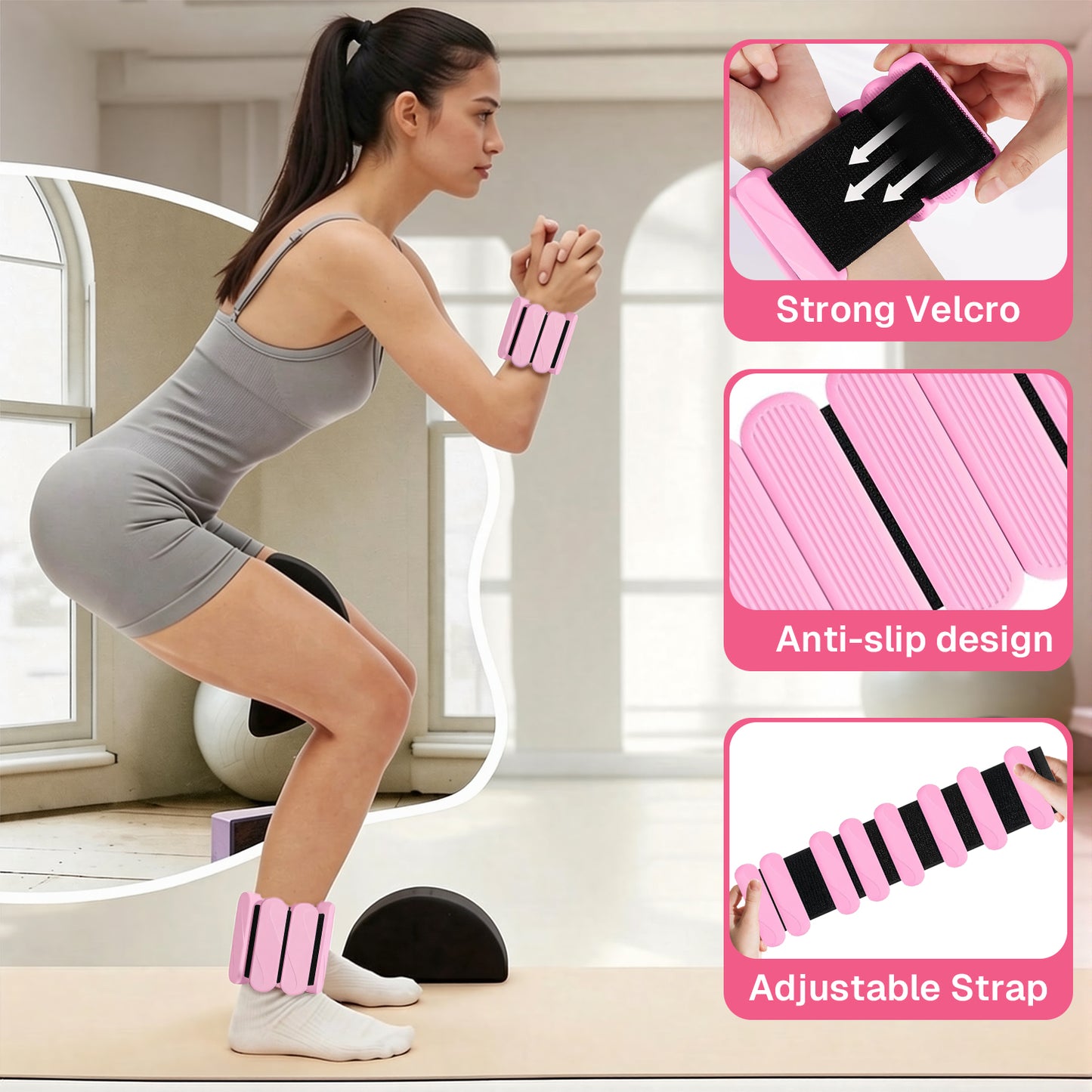 Behome Wrist and Ankle Weights for Women & Men Set of 2 (1lb Each), Adjustable Wearable Arm & Leg Weights for Pilates, Gym, Yoga, Cardio