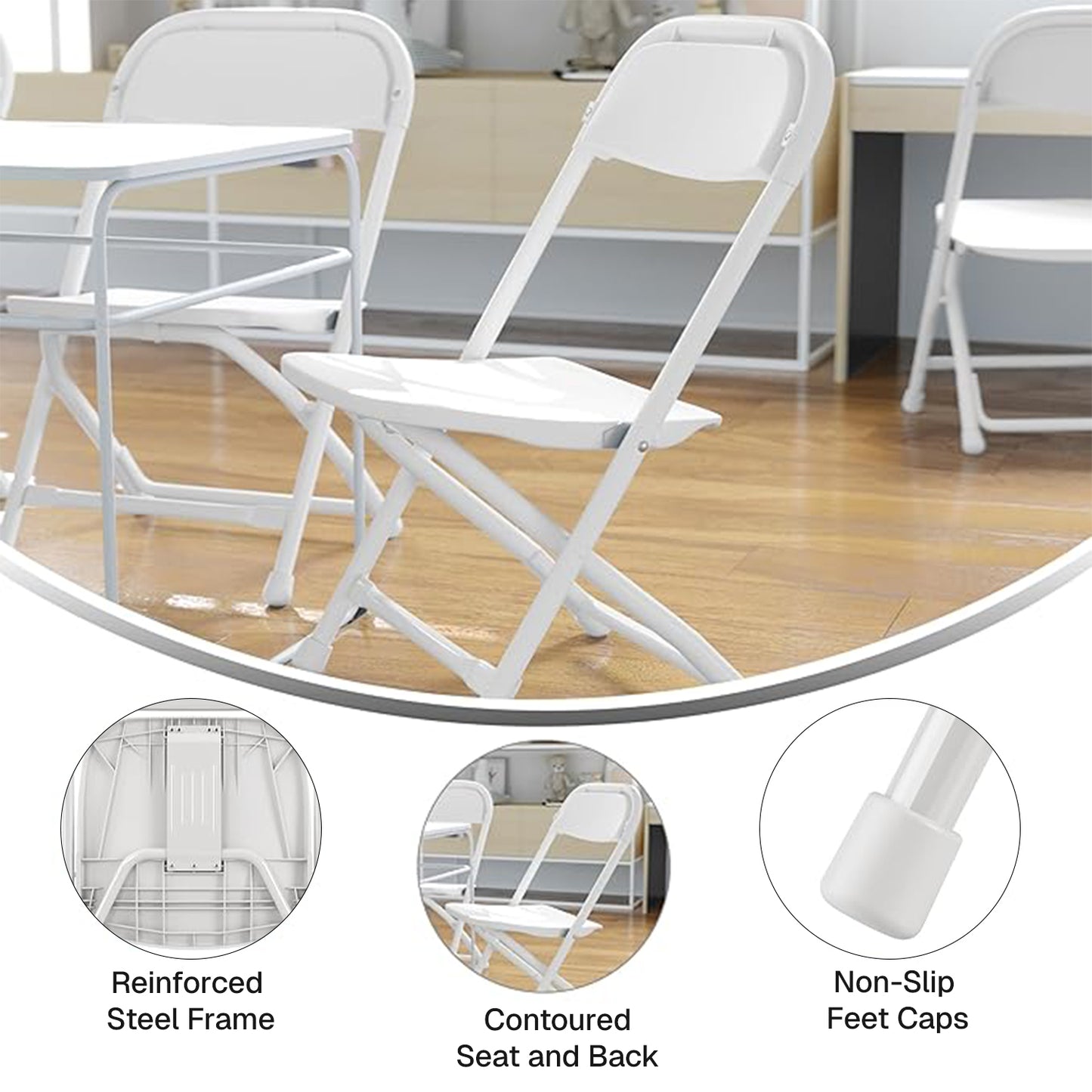 Behome 10 Pack Folding Chairs,Heavy Duty Stackable Event Chairs for for Wedding,Party,Office, 397lb Capacity,White