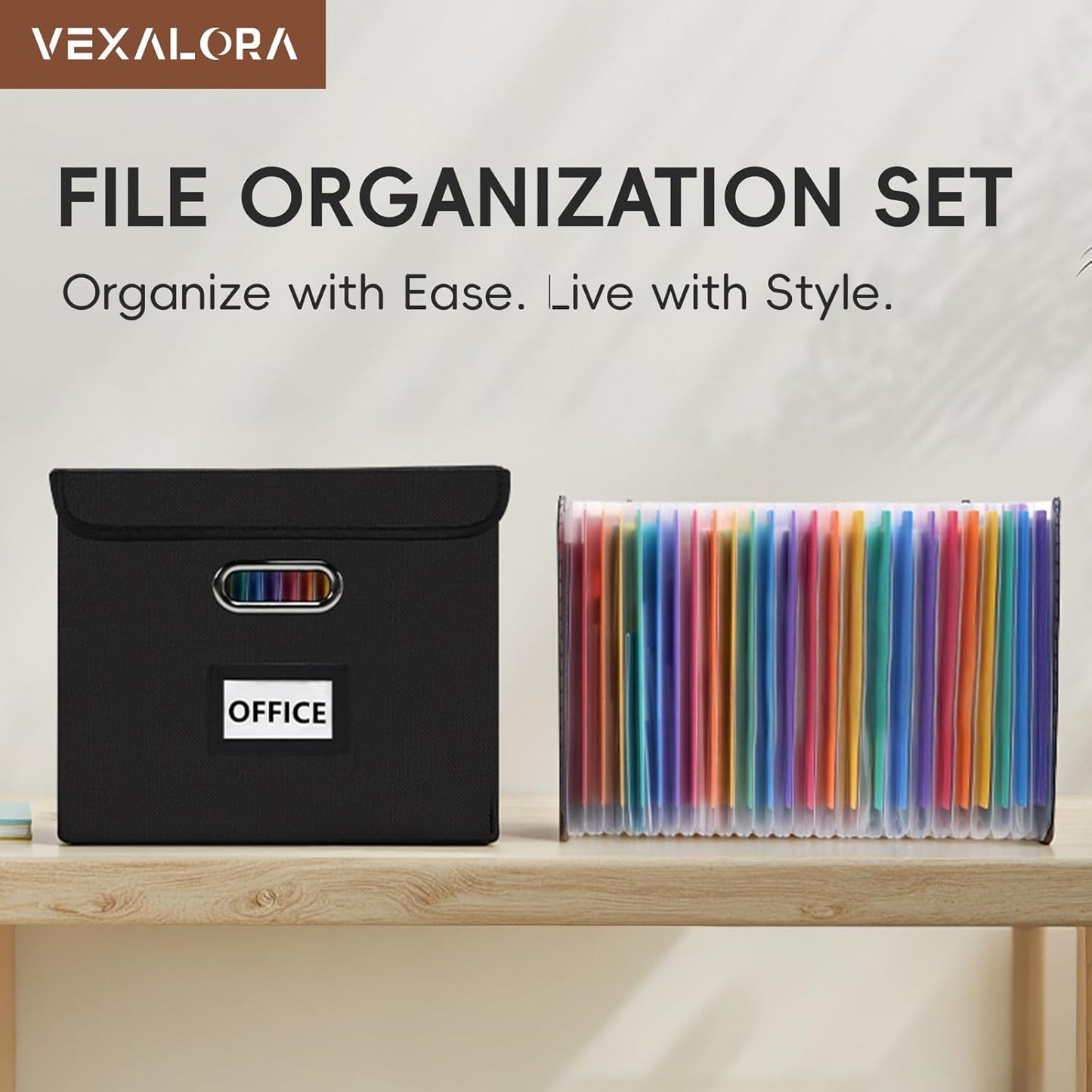 Behome File Box, Foldable File Organiser Box with Lid, Foldable Fabric Hanging Filing Box with Plastic Slide for Home Storage Office Filing, Black