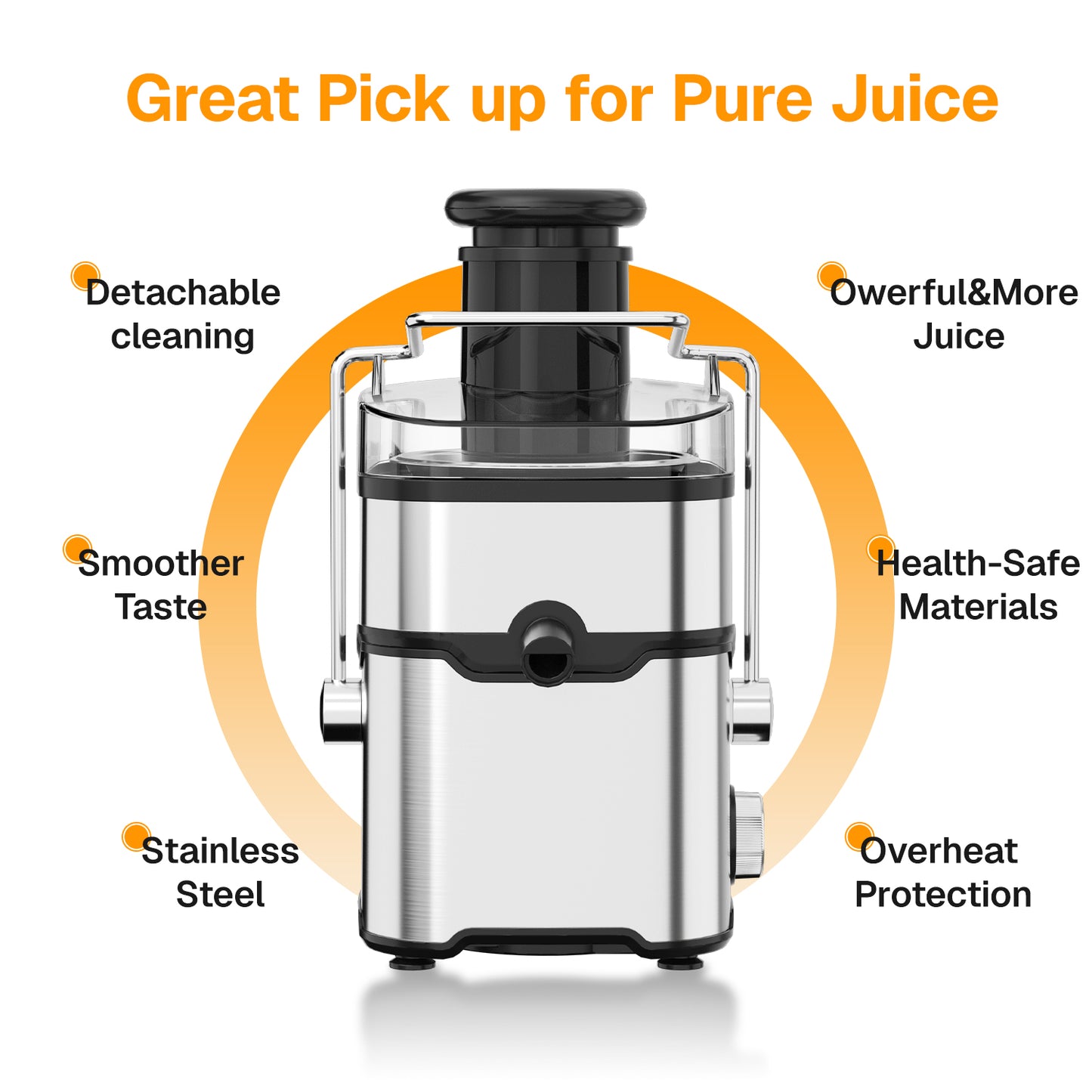Behome Juicer Machines, 400W Juice Extractor with 2 Speeds,Centrifugal Juicer with 2.6" Wide Feed Chute for Vegetable&Fruit, Easy to Clean, Black