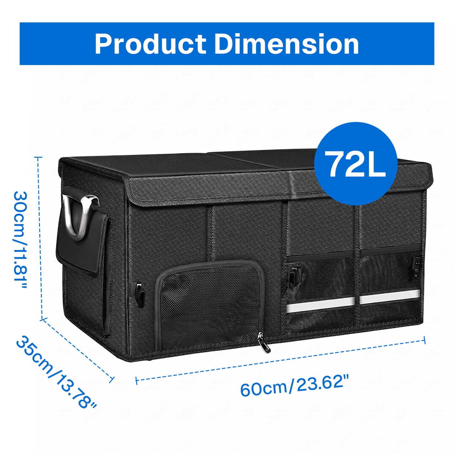 BN-LINK Collapsible Trunk Organizer, 24"L x 14"W x 12"H Car Trunk Organizer with Lid, Multi-Compartment Cargo Organizer for SUV, Truck, Sedan,Black