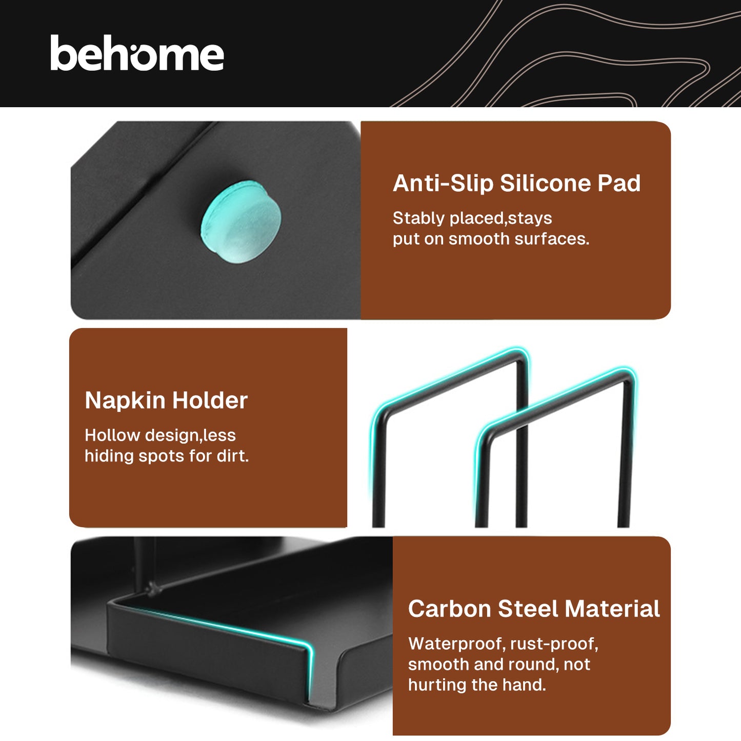 Behome Napkin Holder for Table, Metal Napkin Holder with Removable Storage Box & Salt and Pepper Shakers Caddy, Napkin Dispenser for Kitchen, Countertop, Dining Table