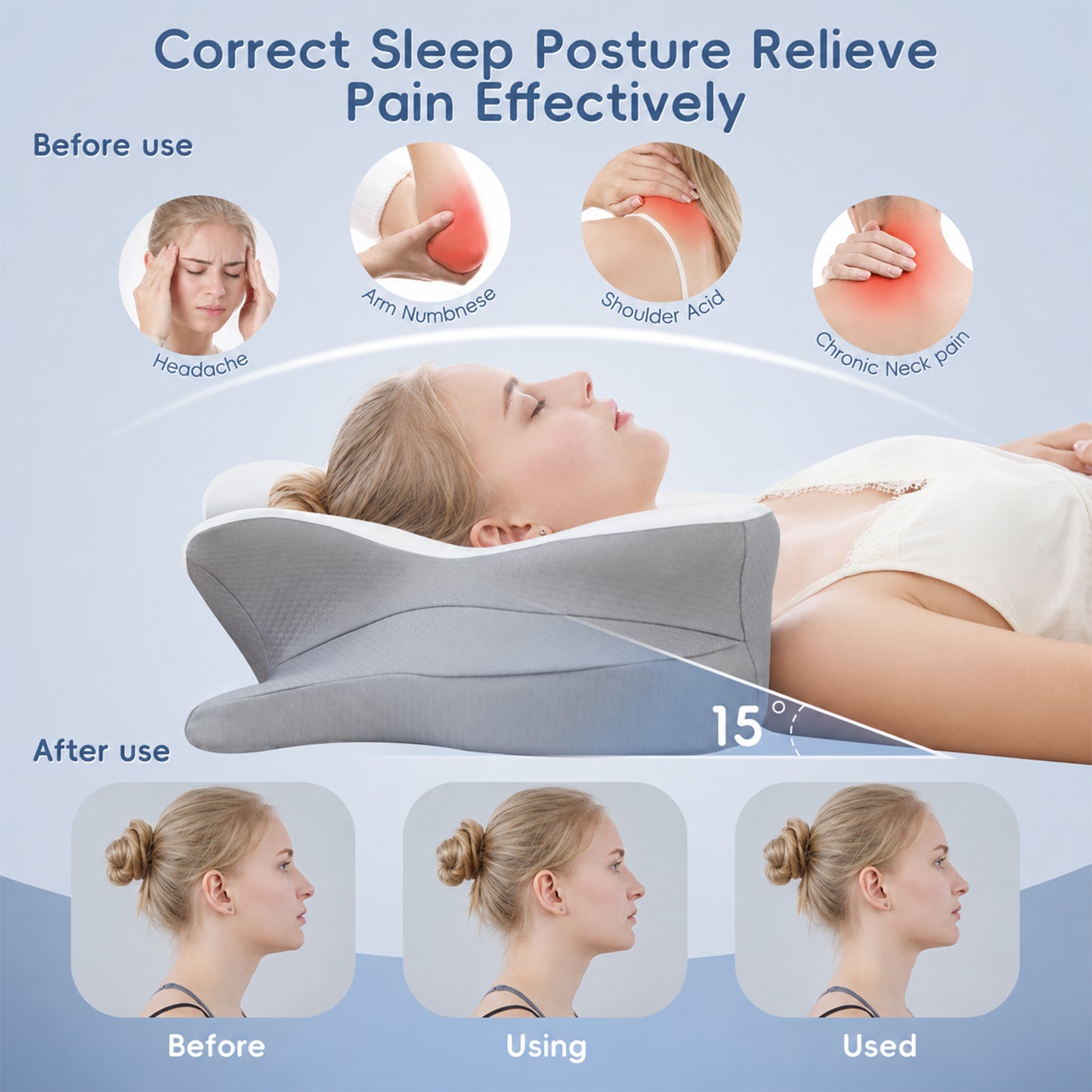 Behome Cervical Pillow for Neck Pain Relief, Ergonomic Contour Memory Foam Pillows with Cooling Case, Neck Support Pillow for Side Back Stomach Sleeper