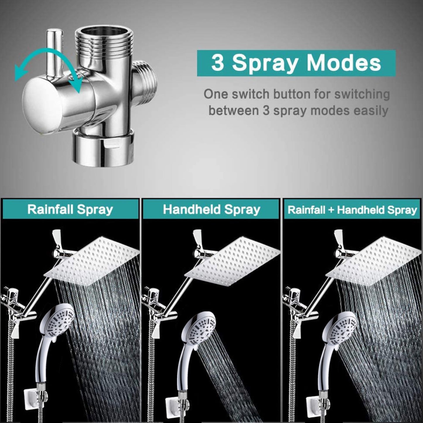 BN-LINK 8 Inch Rain Shower Head Combo, High Pressure Shower Head with 9 Spray Pattern, 11 Inch Extension Arm, Height/Angle Adjustable Anti-leak Shower Head with Holder/Hose