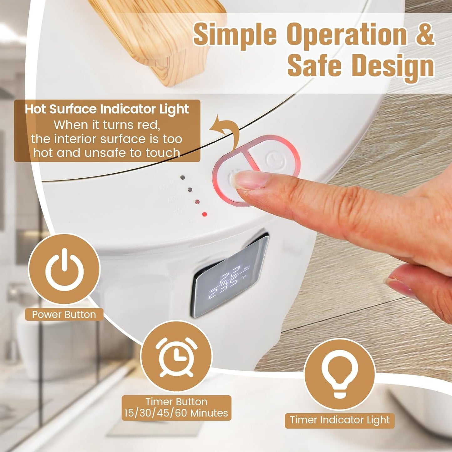 Behome Tower Warmer, 20L Large Hot Towel Warmers Bucket with LED Display, Auto Shut Off, Child Lock, Heat Timer 15/30/45/60 Min Adjustable, for Hot Tub, Bathroom, Spa, White