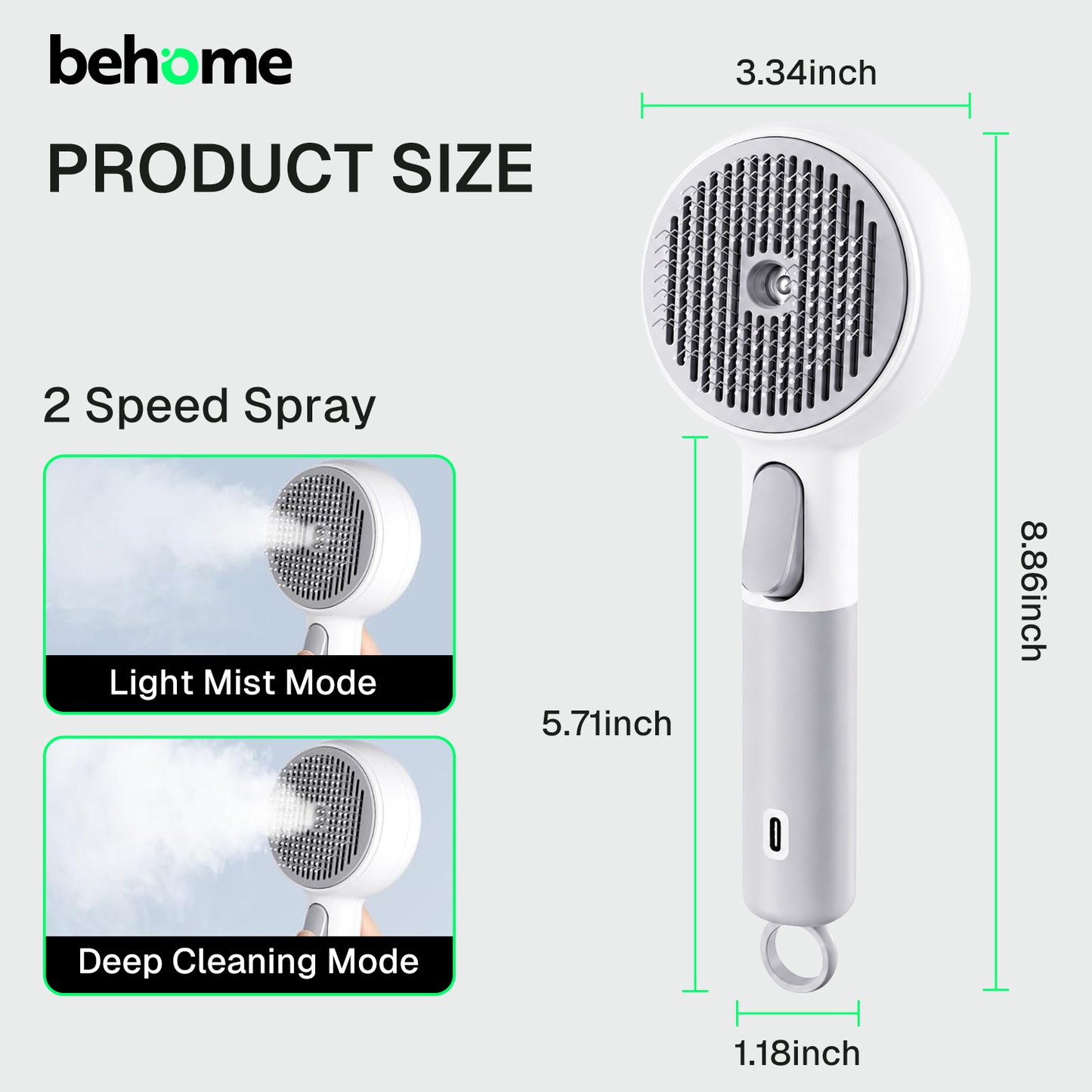 Behome Pet Steam Brush for Cats & Dogs, Self-Cleaning Cat Brush with 2 Water Spray Modes, Anti-Static Dog Brush for Shedding & Grooming