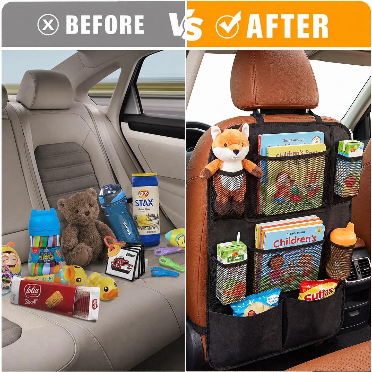 BN-LINK 2 Pack Backseat Car Organizer, Kick Mats Back Seat Protector with Touch Screen Tablet Holder & 9 Storage Pockets, Back Seat Organizer for Road Trip & Essentials Travel