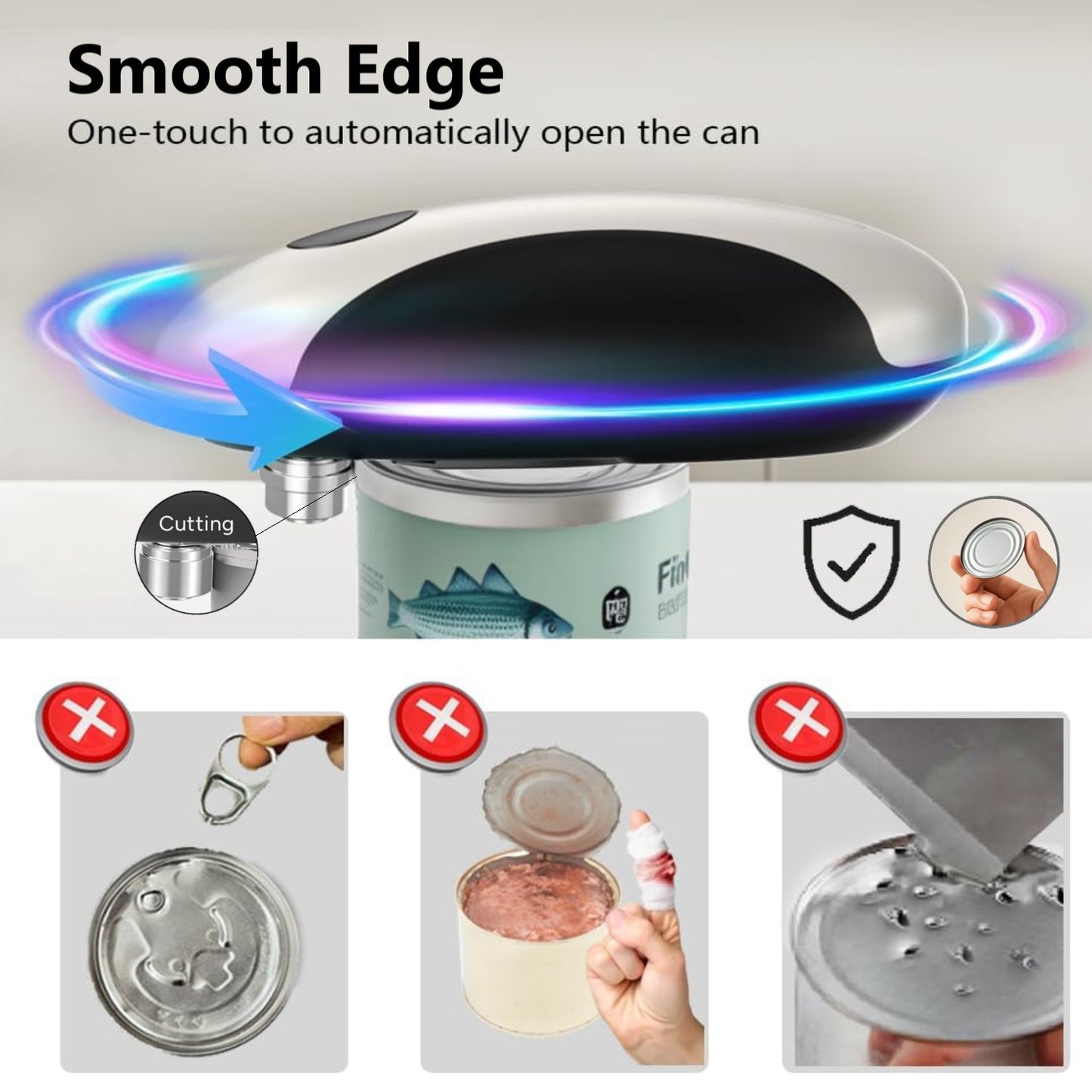 Behome Rechargeable Electric Can Opener, One Touch Automatic Can Opener for Kitchen and Seniors with Arthritis, Smooth Edge & Handsfree, Ultra-Compact Opener Fits All Can Sizes, White