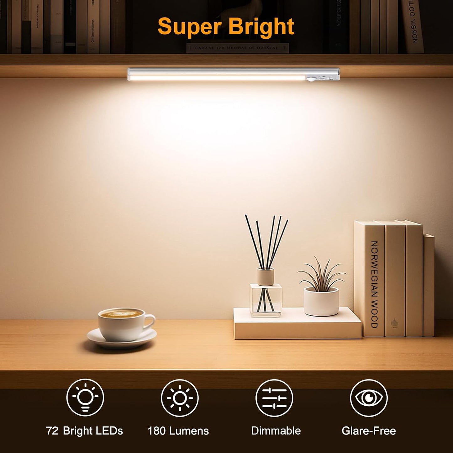 Behome 2 Pack 11.8” Under Cabinet Lighting, Rechargeable Motion Sensor Light Indoor with 3 Colors and Dimmable Brightness & 3 Modes, Wireless Closet Light Under Counter Lightfor Kitchen, Shelf