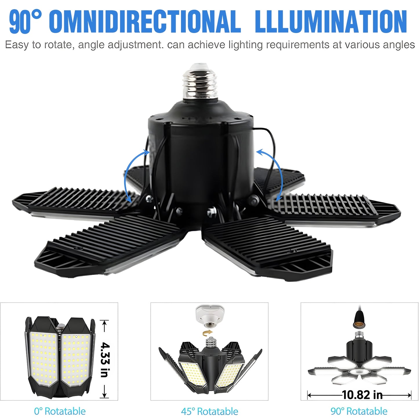 BN-LINK 2 Pack Garage Lights, 18500LM 6500K Deformable LED Garage Light with 6+1 Adjustable Panels, Ultra Bright Lights Workshop Warehouse, Black