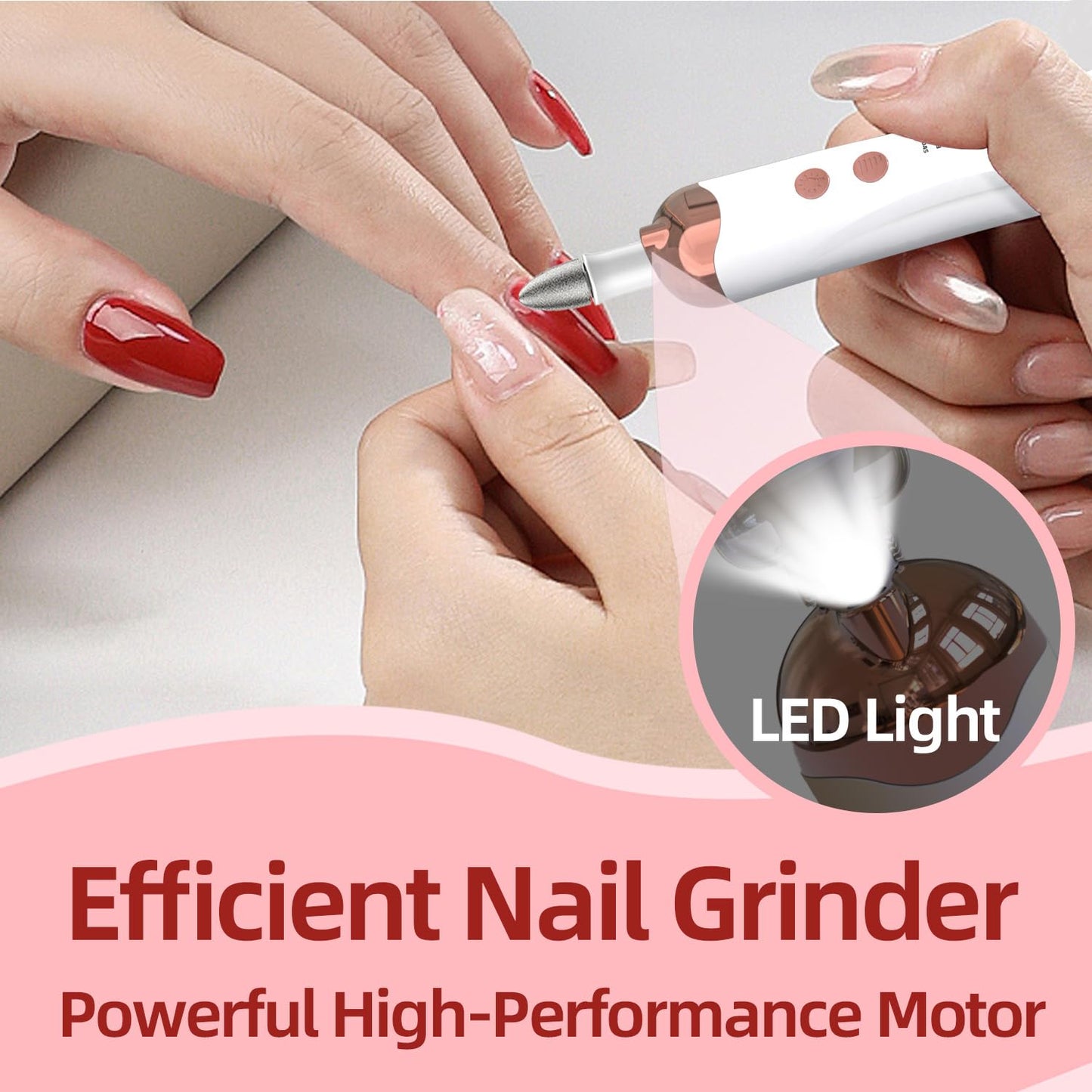 Behome Electric Nail File with 5 Speeds, 8 in 1 Rechargeable Professional Nail File Set, Manicure Pedicure Polishing Tool Kit for Manicure Salon Home, White