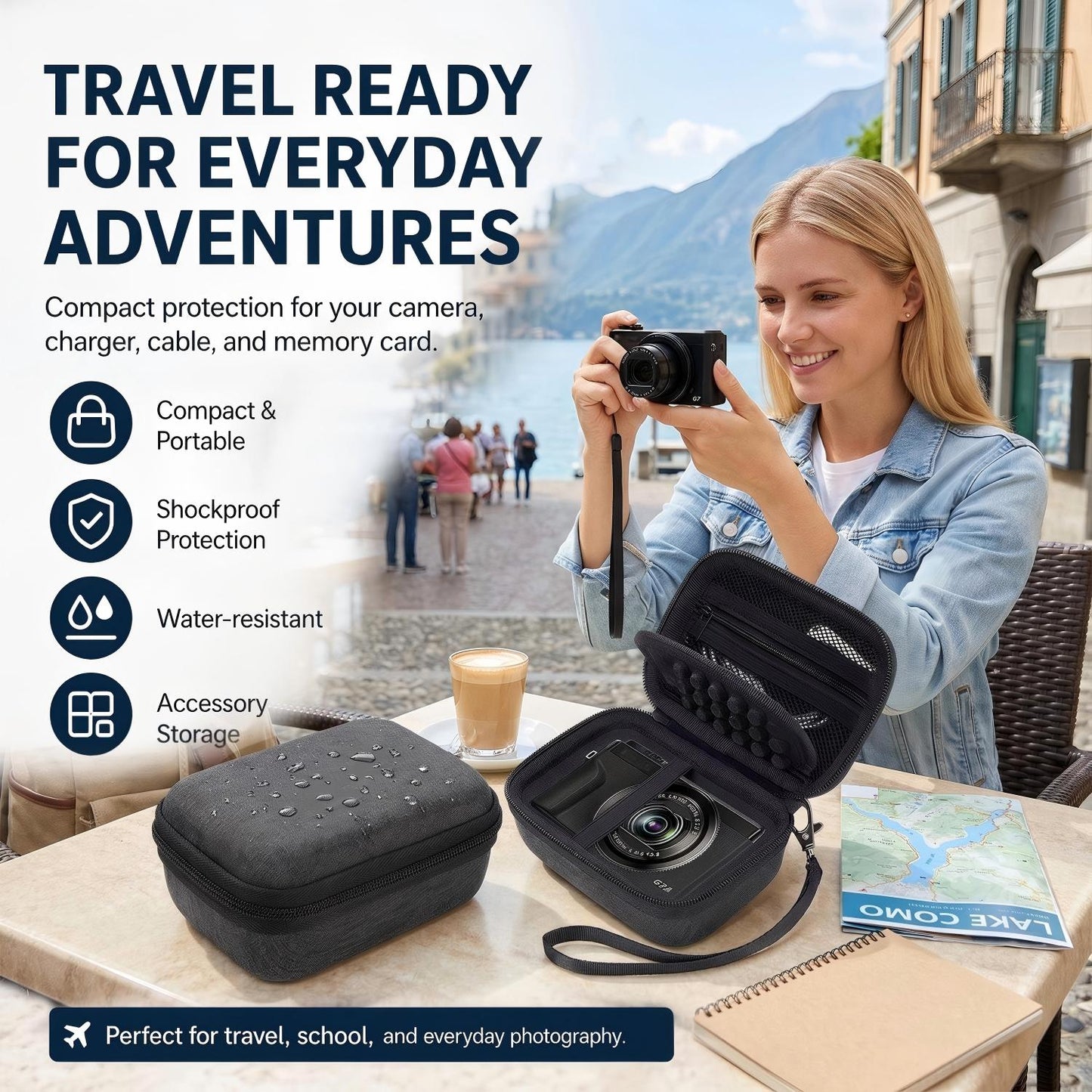 BN-LINK Waterproof Digital Camera Case with Mesh Pocket, for Canon G7X Mark III/II, PowerShot series, SX740 HS, Sony Cyber-shot, Ricoh GR series, Kodak PIXPRO, and More