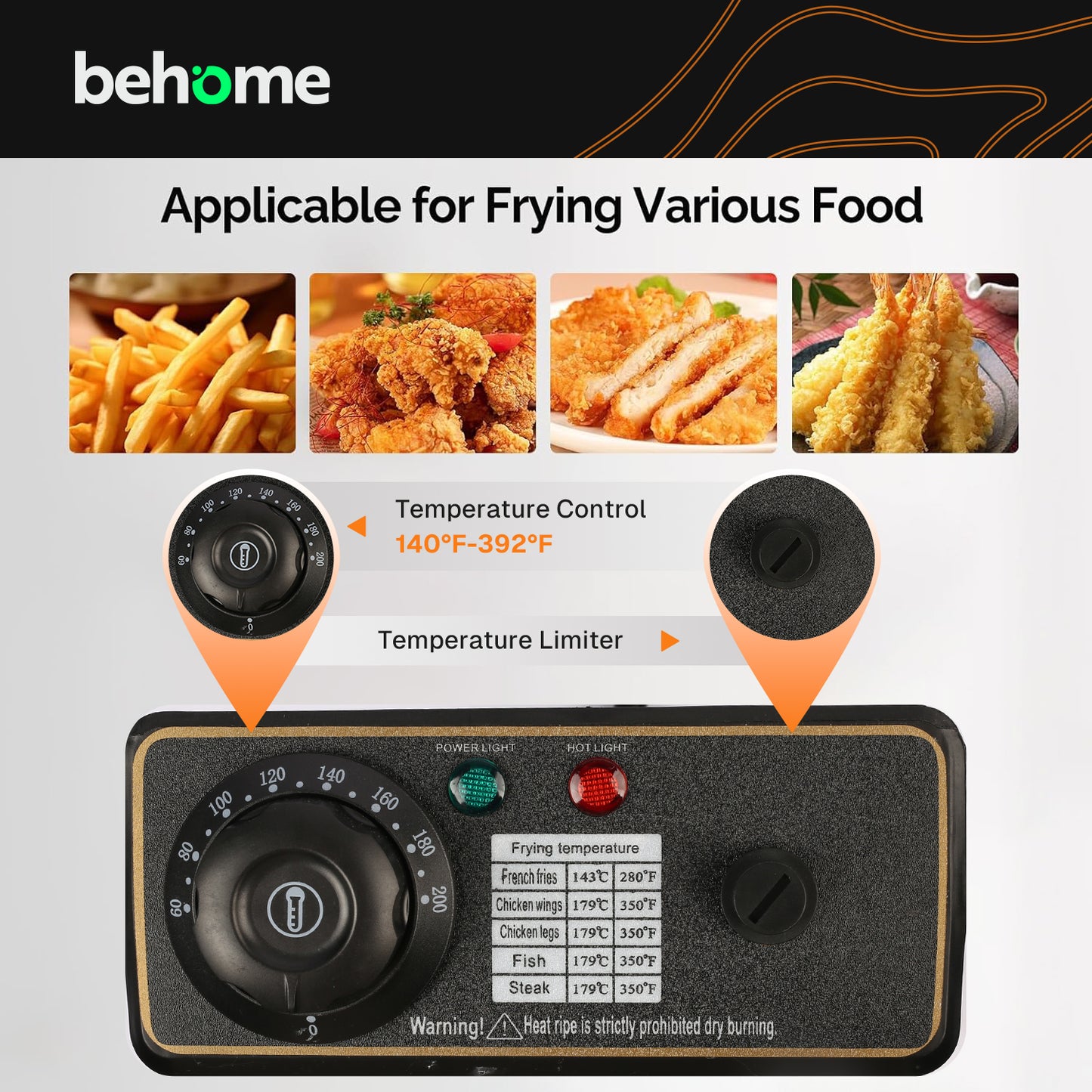 Behome Deep Fryer with Basket, 1400W 4.23QT/4L Thickened Stainless Steel Countertop Electric Oil Fryer, Easy Clean with Adjustable Temperature & Timer, Silver