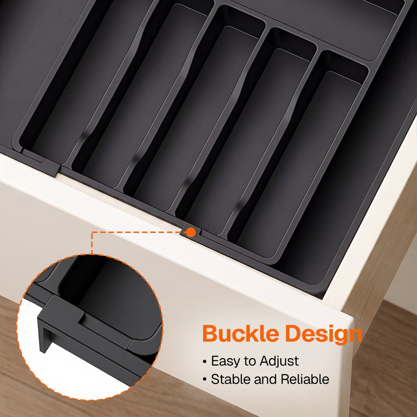 Behome Silverware Organizer, Expandable Silverware Tray for Drawer, Space-Saving 9 Storage Compartments Holds Silverware, Multipurpose Kitchen Drawer Organizer for Forks, Knives, Black