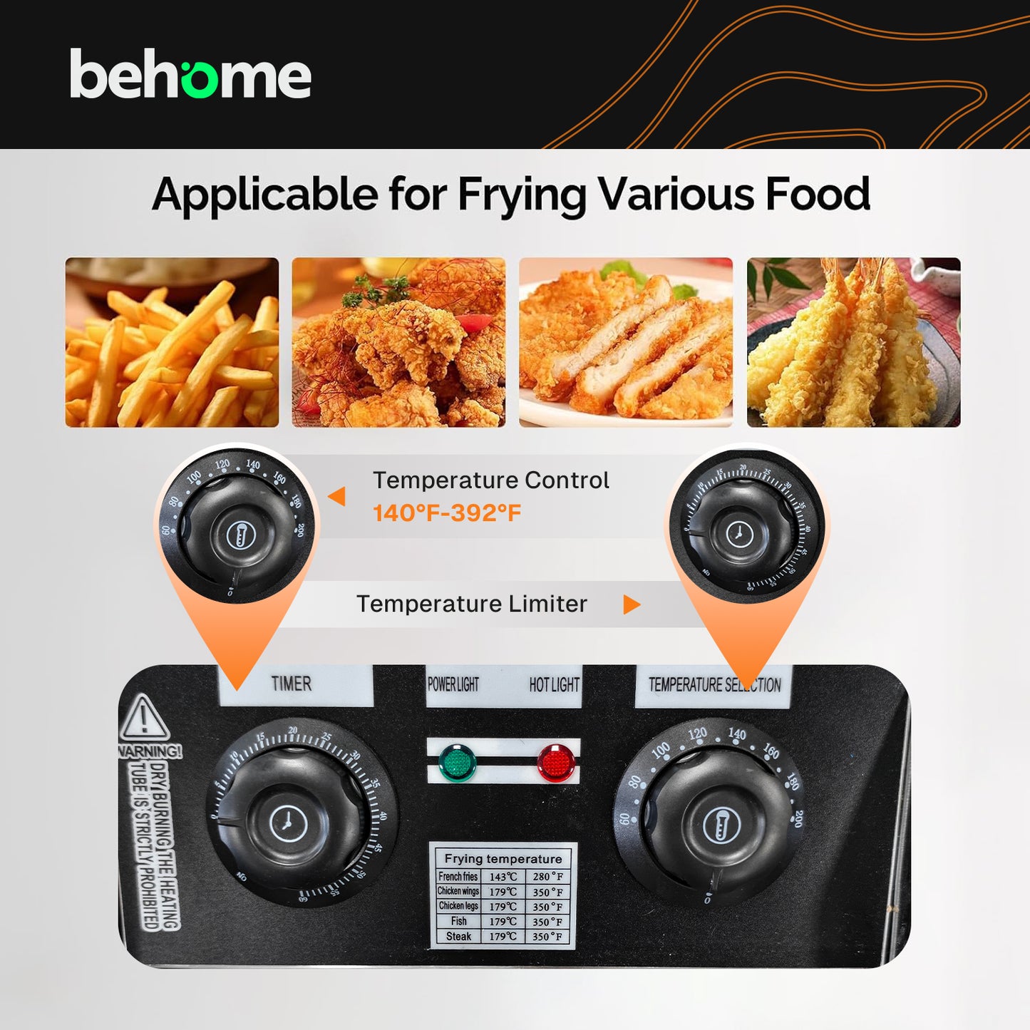 Behome Deep Fryer with 2 Baskets, 3000W 6.34QT/6L x 2 Thickened Stainless Steel Countertop Electric Oil Fryer, Easy Clean with Adjustable Temperature & Timer, Silver