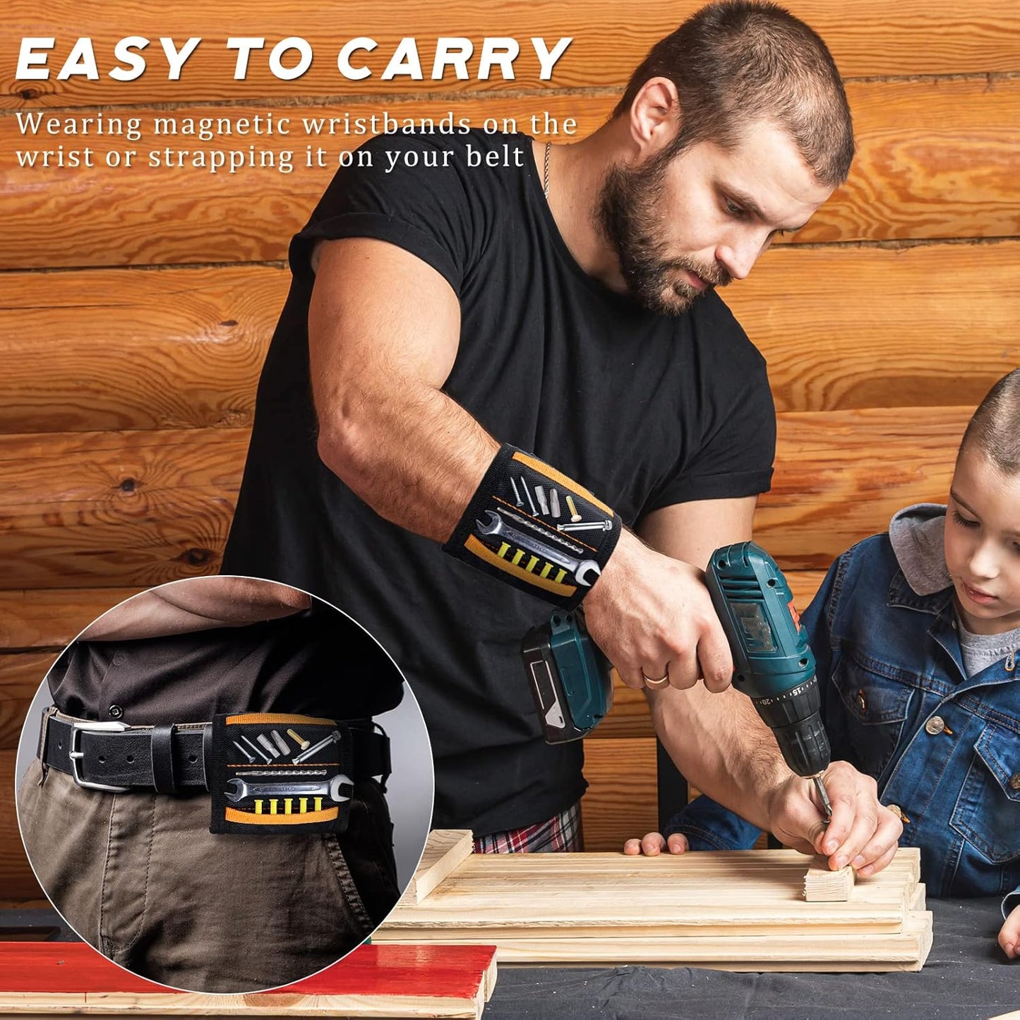BN-LINK Magnetic Wristband for Tools, Lightweight Magnetic Wristband with 2 Pockets, 10 Strong Magnets Wrist Magnetic Holder for Holding Screws, Nails, Drill Bits