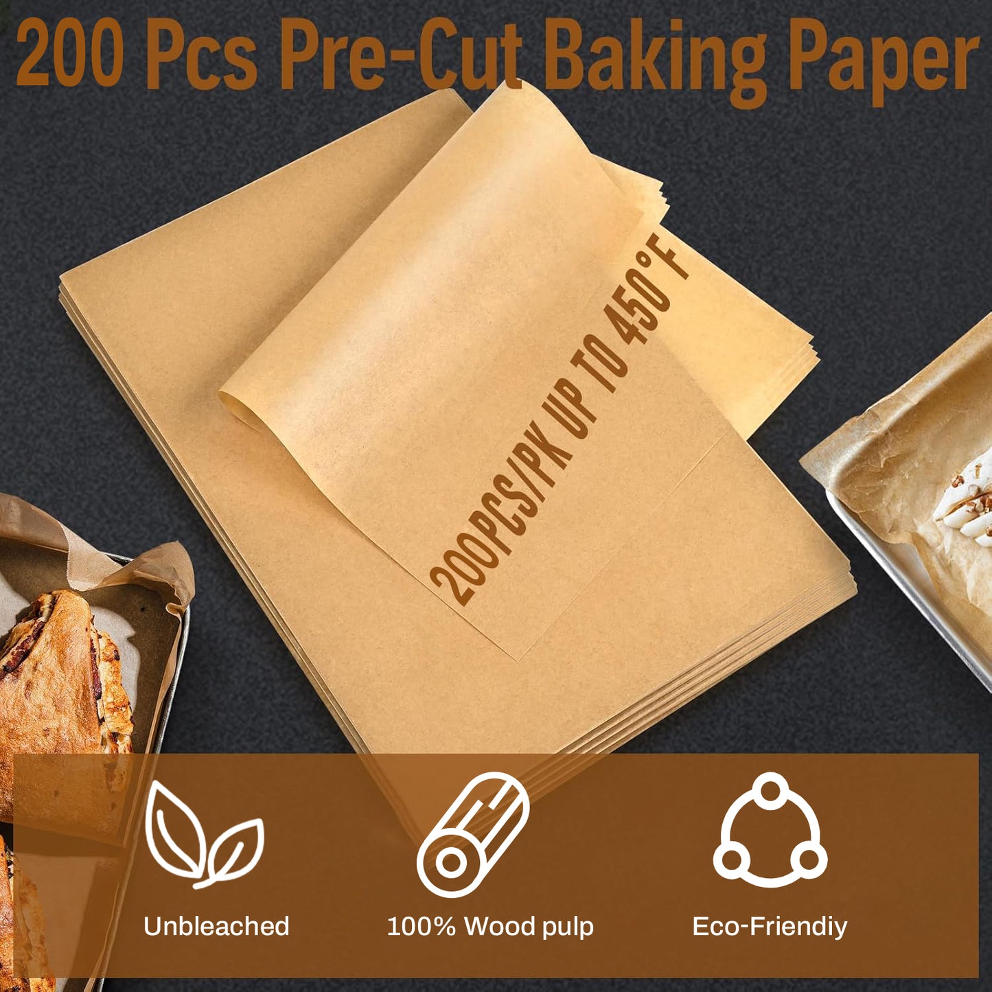 Behome 200 Pcs Parchment Paper Baking Sheets, 12 x 16 Inches Non-Stick Unbleached Precut Baking Parchment for Baking Grilling, Air Fryer