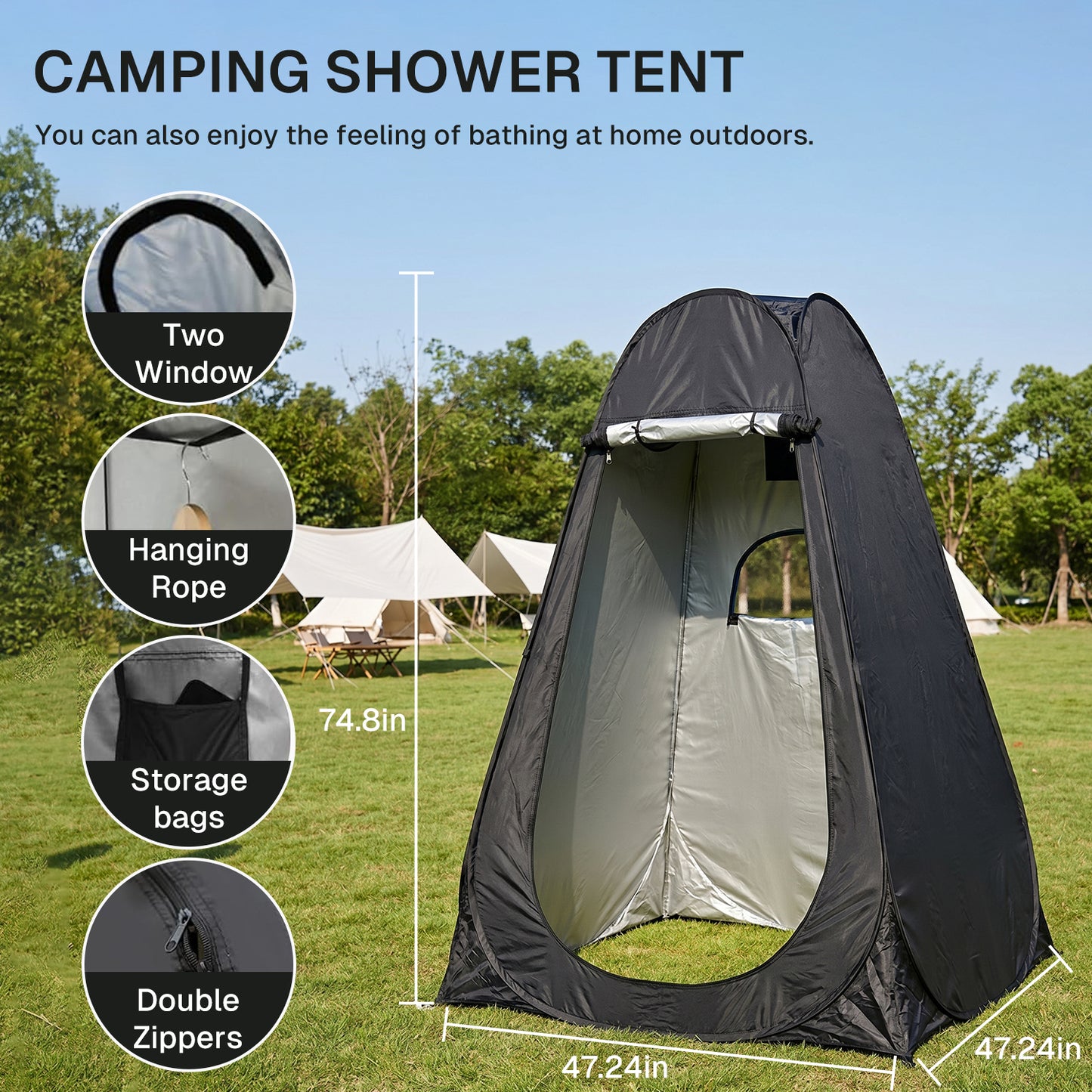 BN-LINK Shower Tent, Portable Privacy Tent with Carry Bag, Outdoor Camping Toilet Tent for Shower,Changing,Dressing, Easy Set Up,Black
