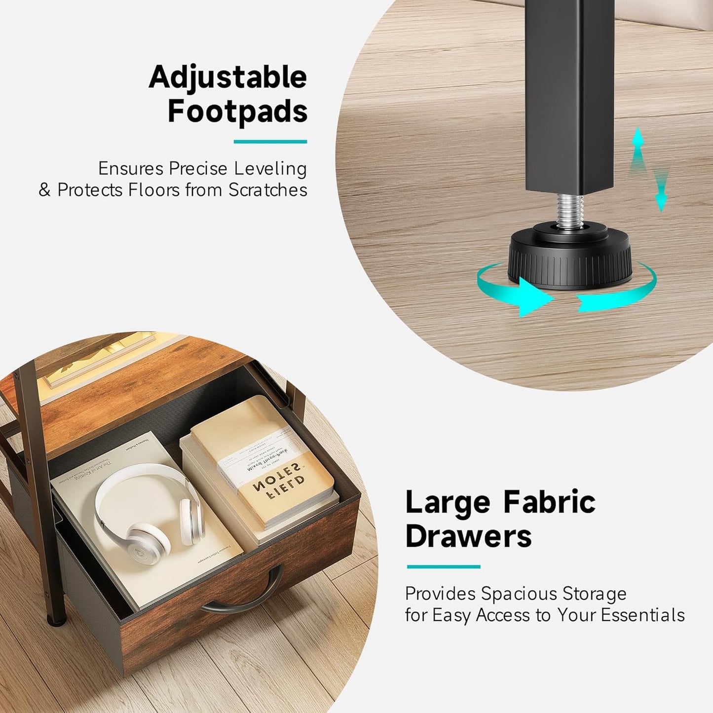 Behome Nightstand with Charging Station, Bedside Table with Storage, End Tables with USB Ports and Outlets for Bedroom, Living Room,Rustic Brown
