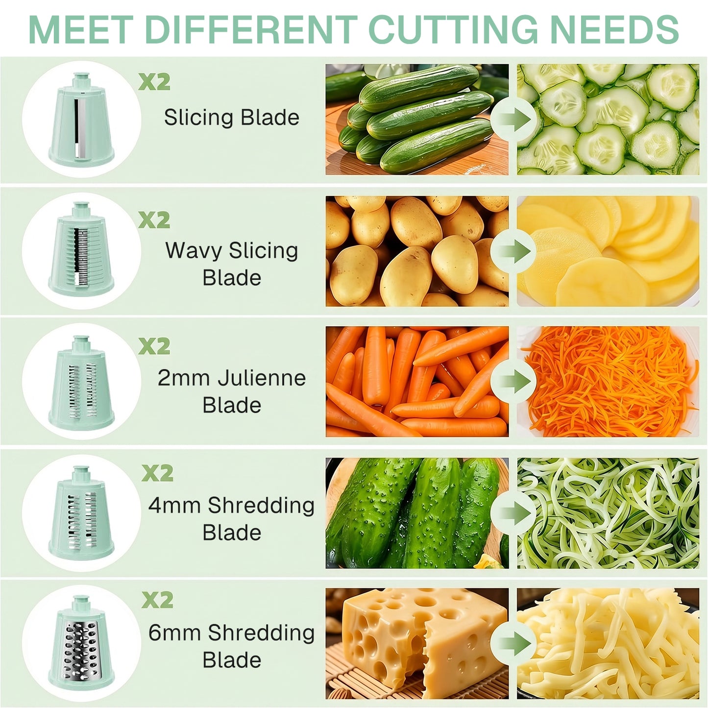 Behome Rotary Cheese Grater Hand Crank, Vegetable Slicer with 10 Interchangeable Blades & Non-slip Suction Base, Cheese Shredder for Kitchen, Cheese & Vegetables