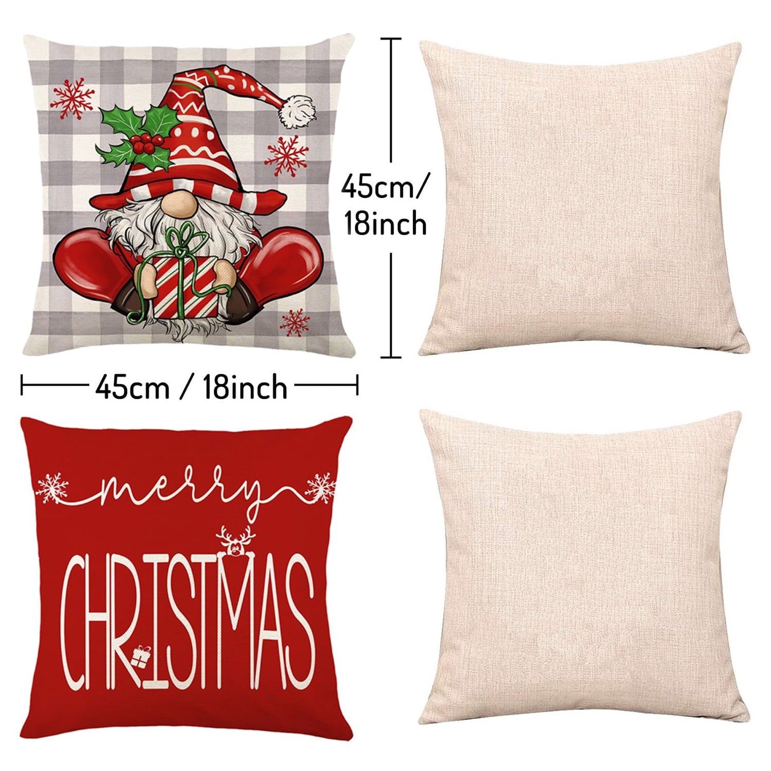 Behome Christmas Pillow Covers, 18 x 18 inch Set of 4 Christmas Decorative Throw Pillows Covers, Christmas Decorations Holiday Red Pillow Cases for Couch Sofa