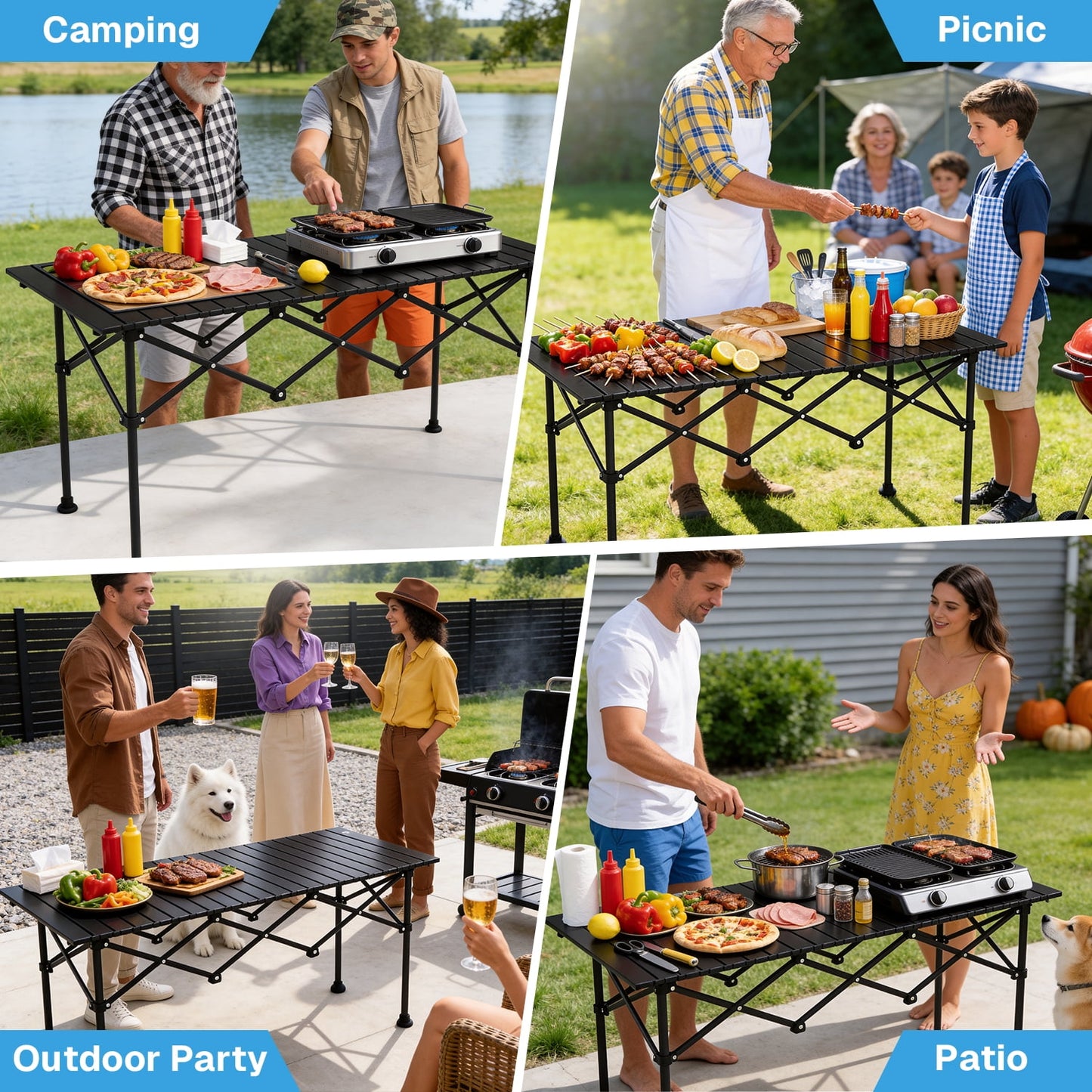 BN-LINK Folding Table Camping Table for Outdoor Barbecue Picnic Table Outdoor Table Garden Table,Lightweight with Carry Bag,47.2" L x 20.5" W x 22" H, Black