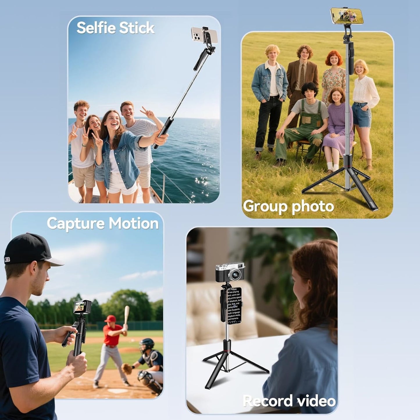 BN-LINK 67" Selfie Stick Tripod with Light, 360°Rotating Extendable Cell Phone Stand with Remote and Phone Holder, Phone Tripod Compatible with iPhone Android Phone, Camera