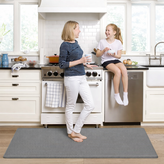 Behome 2 Pack Kitchen Mats, Cushioned Anti Fatigue Rugs, Non-Slip Waterproof Comfort Standing Mats for Kitchen, Office, and Floor, 17.3"x30"+17.3"x47", Grey