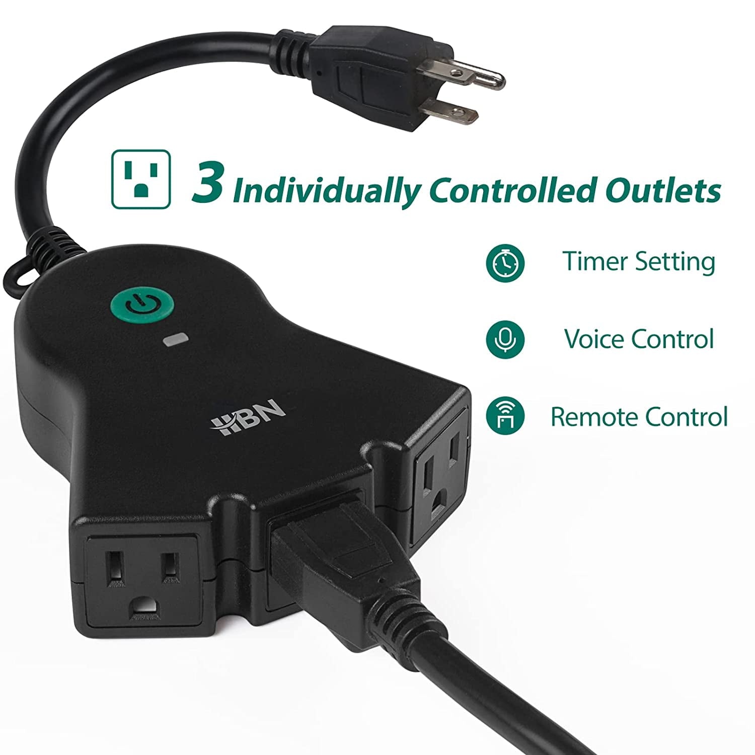 HBN Outdoor Smart Plug, Wi-Fi Heavy Duty Outlet with 3 Independent Outlets, Compatible with Alexa and Google Assistant, IP44 Waterproof, Voice & Remote Control Outlet, No Hub Required, ETL Listed