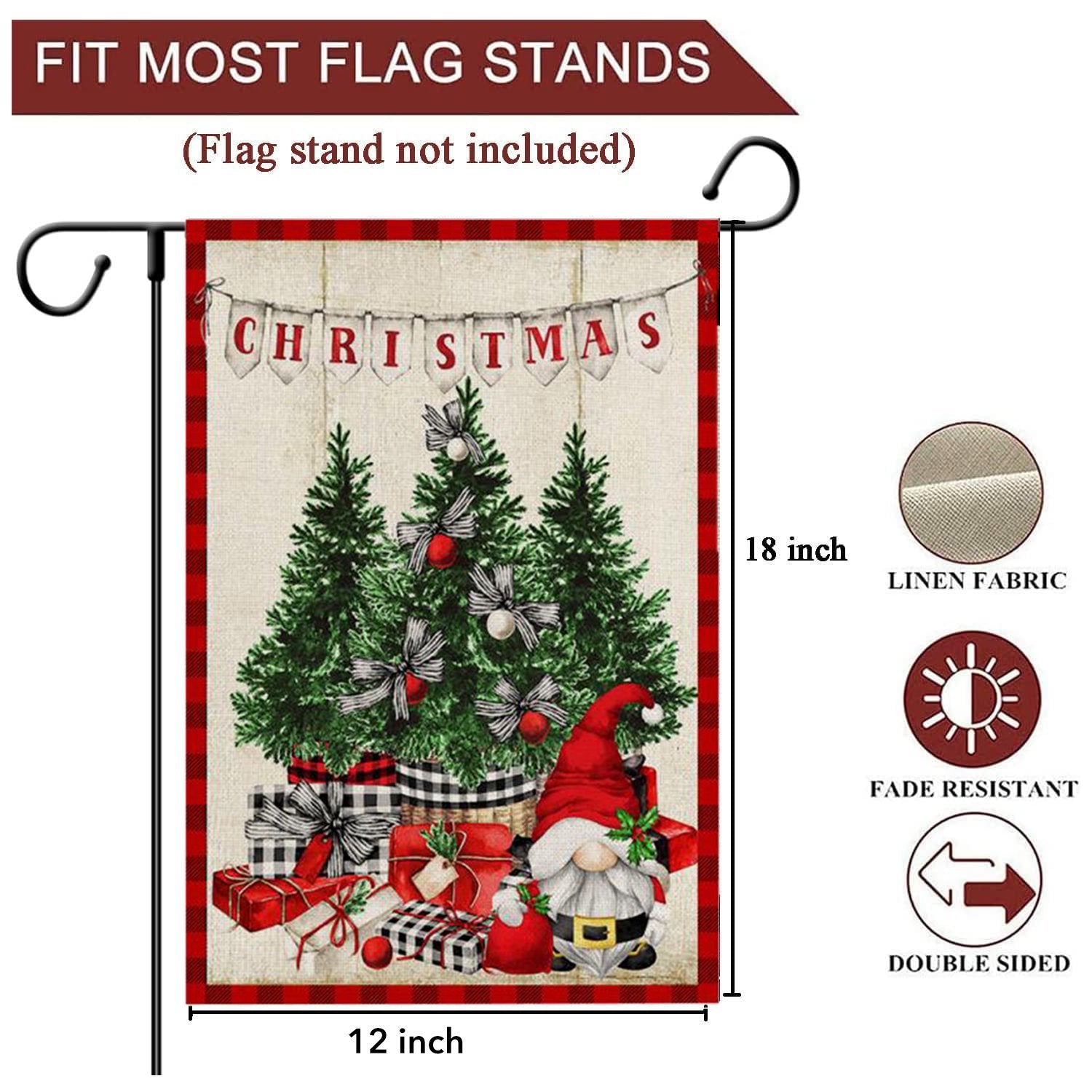 Behome Merry Christmas Trees Garden Flag, 12x18 Inch Double Sided Set of 2, Red & White Xmas Trees Garden Flag for Outdoor Winter House Yard Decoration