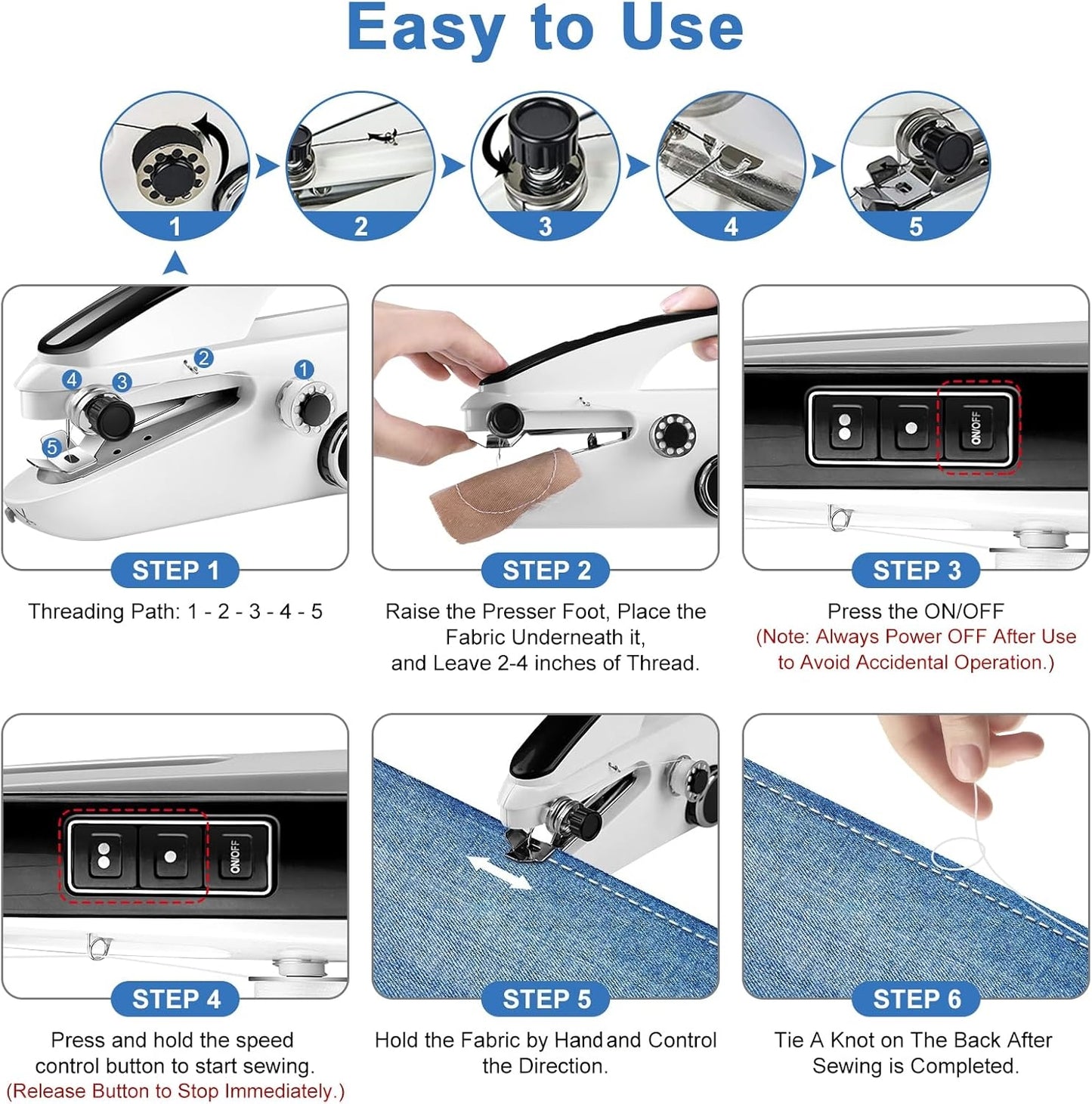 Behome Handheld Sewing Machine with Two Speeds, Mini Sewing Machine for Clothes, Fabrics, and Quick Home Repairs