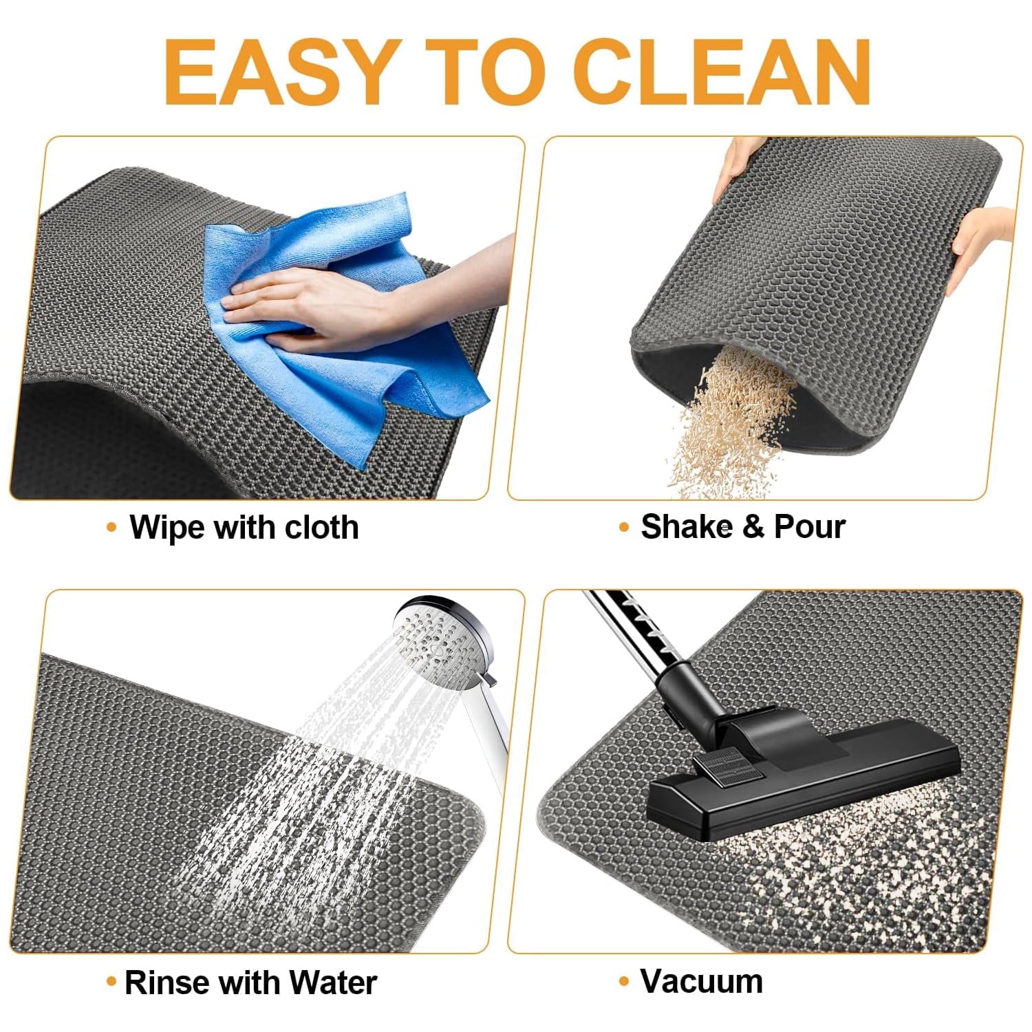 BN-LINK 17" x 23" Cat Litter Mat Trapping Match, Honeycomb Double Layer Design, Urine-Proof and Water Proof, Scatter Control, Easier to Clean & Washable(Gray)