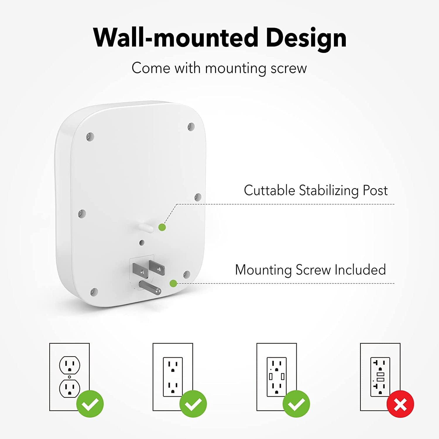 BN-LINK 1800J Outlet Extender,Multi Plug Outlet with 3 USB Wall Charger(2.4A per Port),6 Outlet Extender Surge Protector Multi Outlet Wall Plug for Home,School,Travel,Office