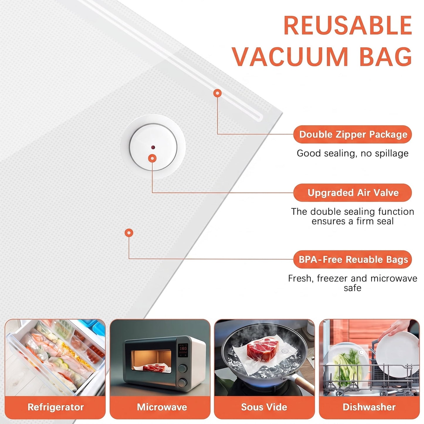 Behome Handheld Vacuum Sealer Machine, Cordless Low-Noise Vacuum Sealer for Food with 30 Reusable Vacuum Bags, Compact Food Sealer for Kitchen Storage & Meal Prep