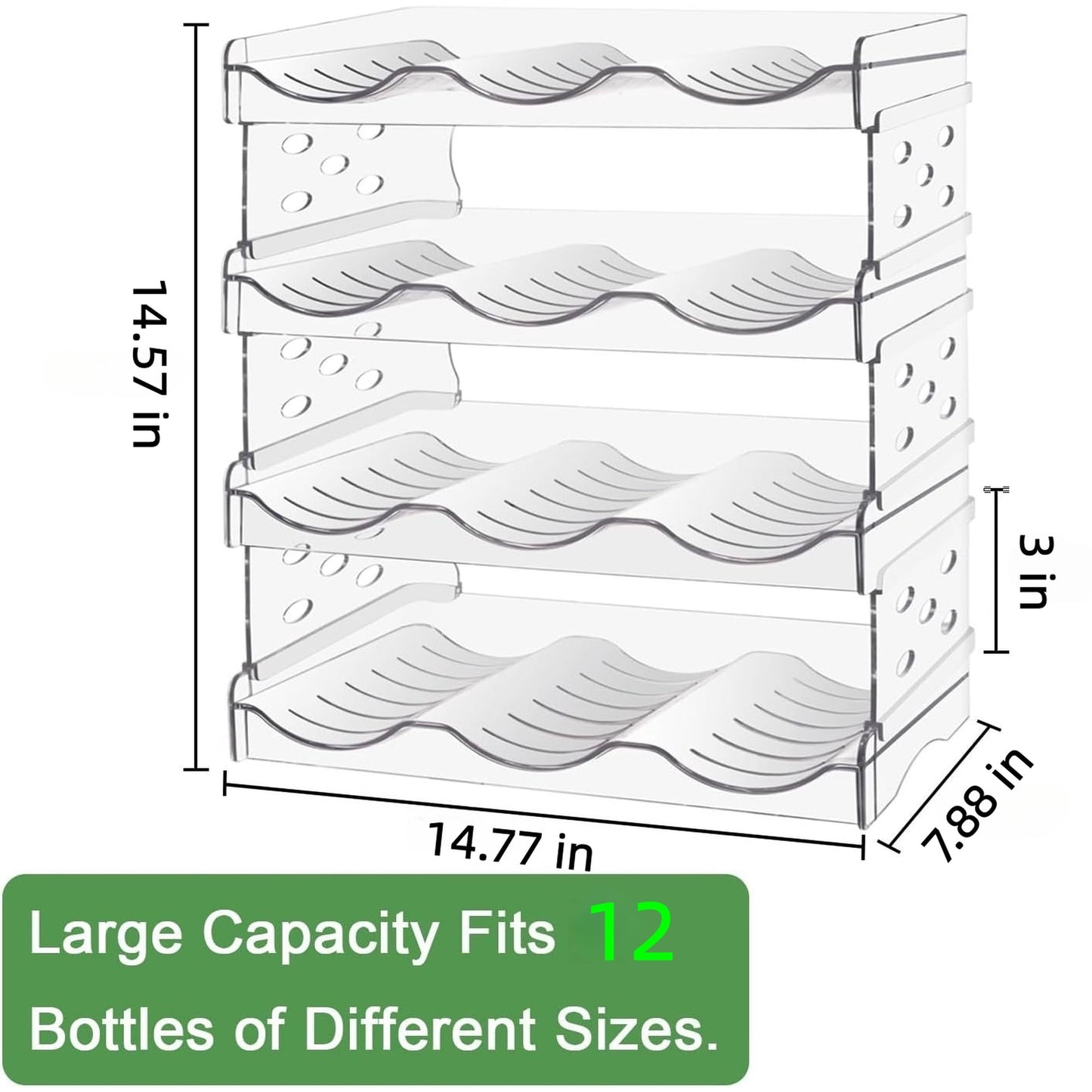 Behome Water Bottle Organizer, Stackable Water Bottle Organizer Holder, Water Bottle Storage Rack, Kitchen Storage Organizer for Cup Accessories, Clear