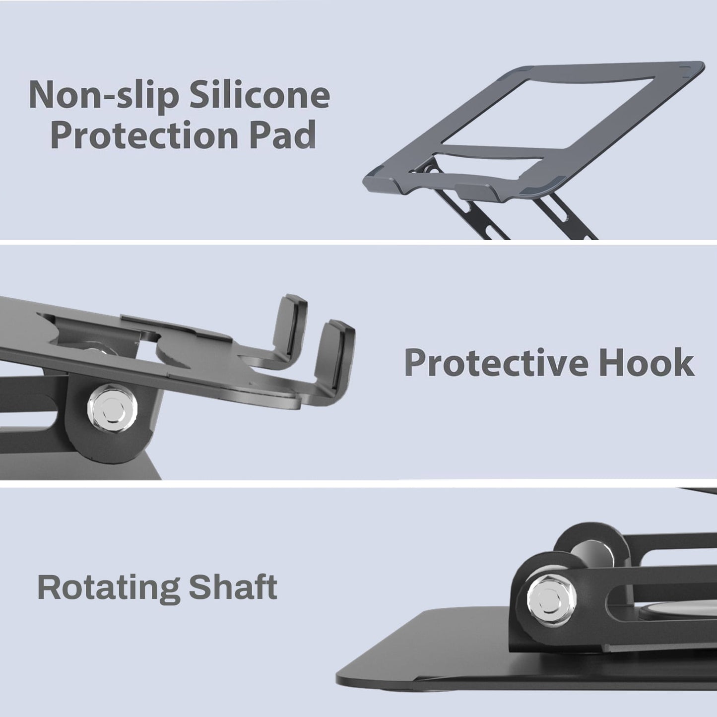 Behome Adjustable Laptop Stand for Desk, Foldable Laptop Riser with 360°Swivel Base, Height Adjustable Ventilated Laptop Holder, Compatible with MacBook, All 10"-16" Laptops
