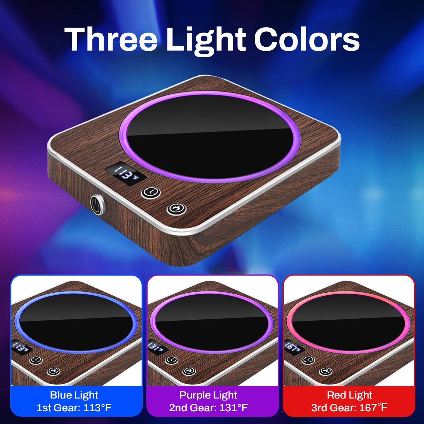 BN-LINK Coffee Mug Warmer with Light, Electric Cup Warmer for Desk with 3 Temperature Settings, Auto Shut Off, Beverage Warmer for Heating Coffee, Milk, Tea and Hot Chocolate(Wood Color)