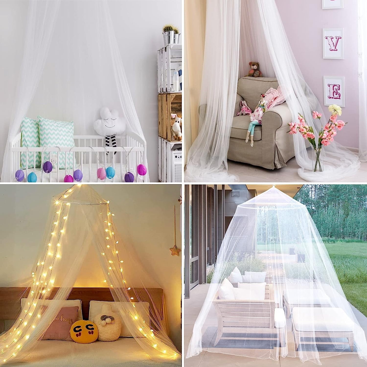 Mos-quito Net Bed Canopy, Canopy Bed Curtains Queen Size from Ceiling,Dome Mos-quito Netting Bed Canopy Bed Decor for Baby Crib,Kid Bed and Adult Beds (White)