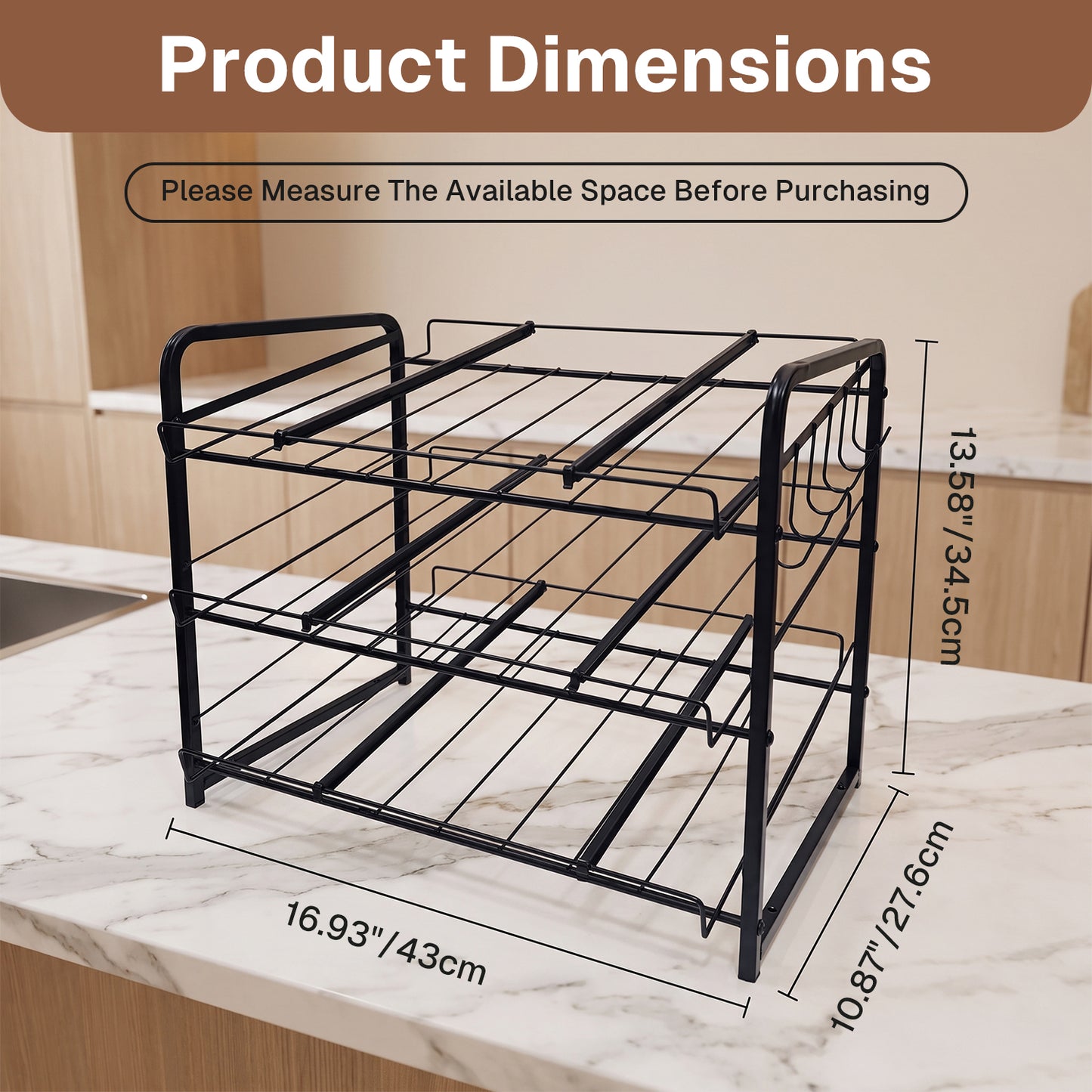 Behome 3 Tier Can Organizer for Pantry, Can Rack Organizer with Adjustable Dividers, Sturdy Can Storage Holder for Canned Food Soda Drinks, Black