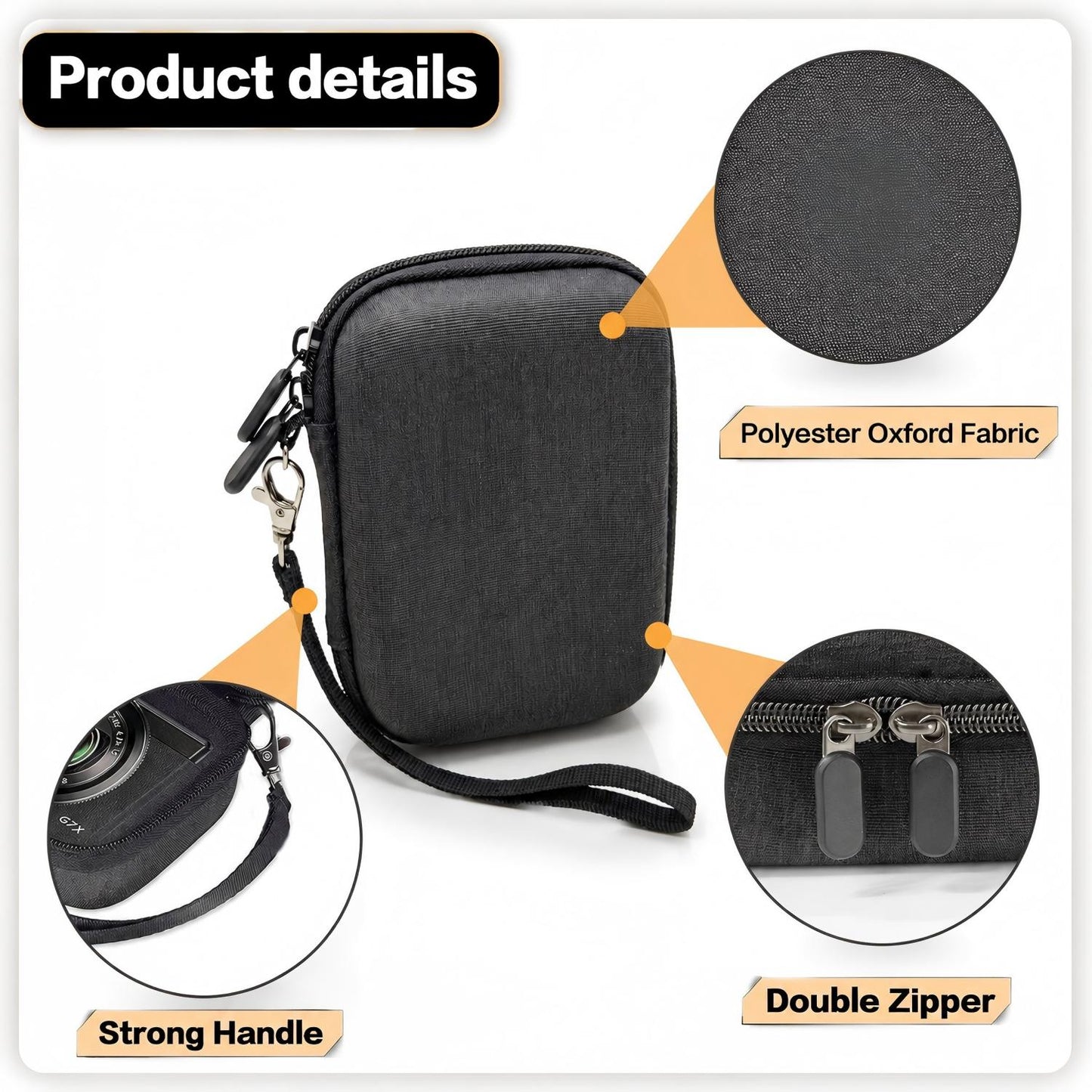 BN-LINK Waterproof Digital Camera Case with Mesh Pocket, for Canon G7X Mark III/II, PowerShot series, SX740 HS, Sony Cyber-shot, Ricoh GR series, Kodak PIXPRO, and More