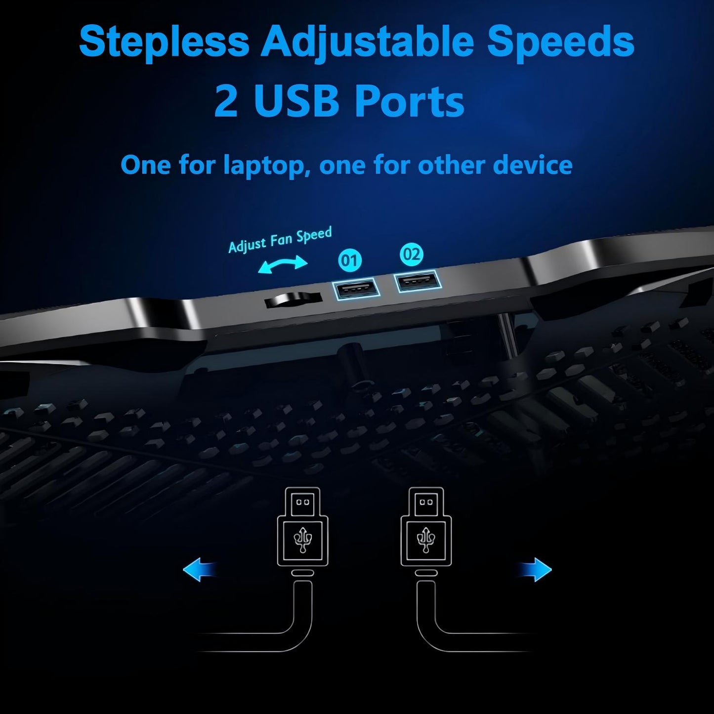 Behome Laptop Cooling Pad, 5 Heights & Stepless Adjustable Speeds, Quiet Gaming Laptop Cooler with Blue Lights, Portable Two USB Ports Laptop Cooler for 12"-15.6" Laptops, Black